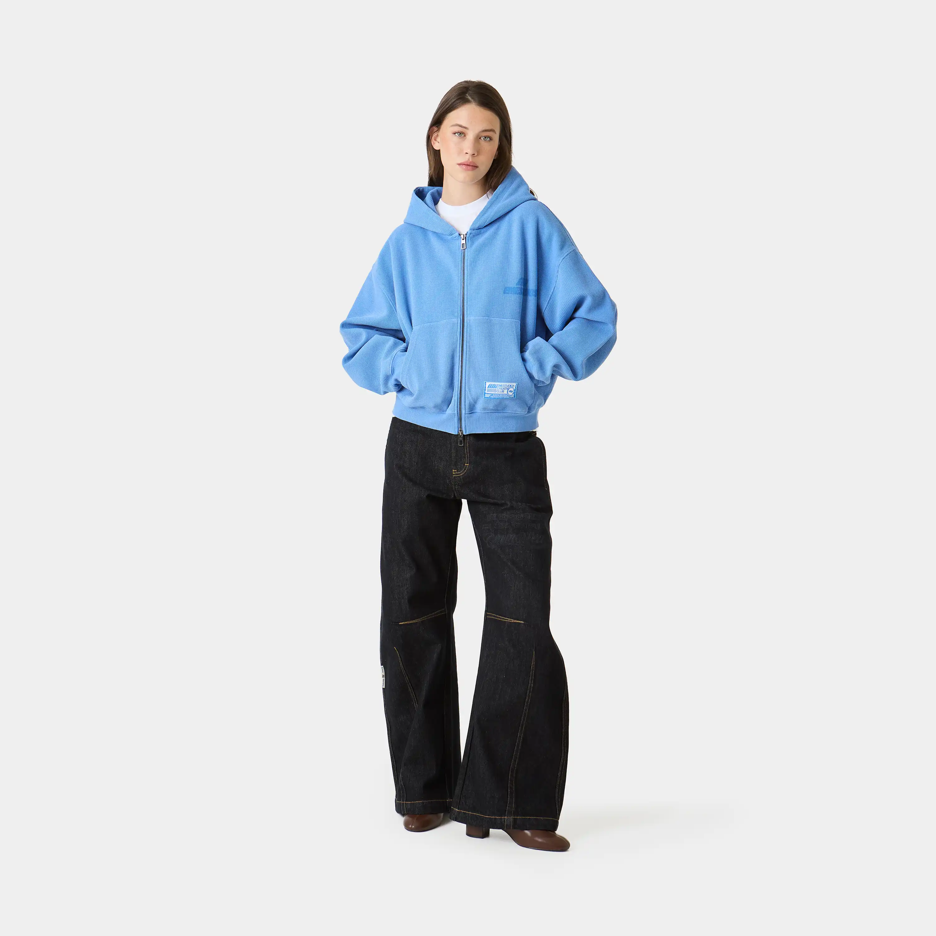 Waffle Cobalt Croped Boxy Full Zip