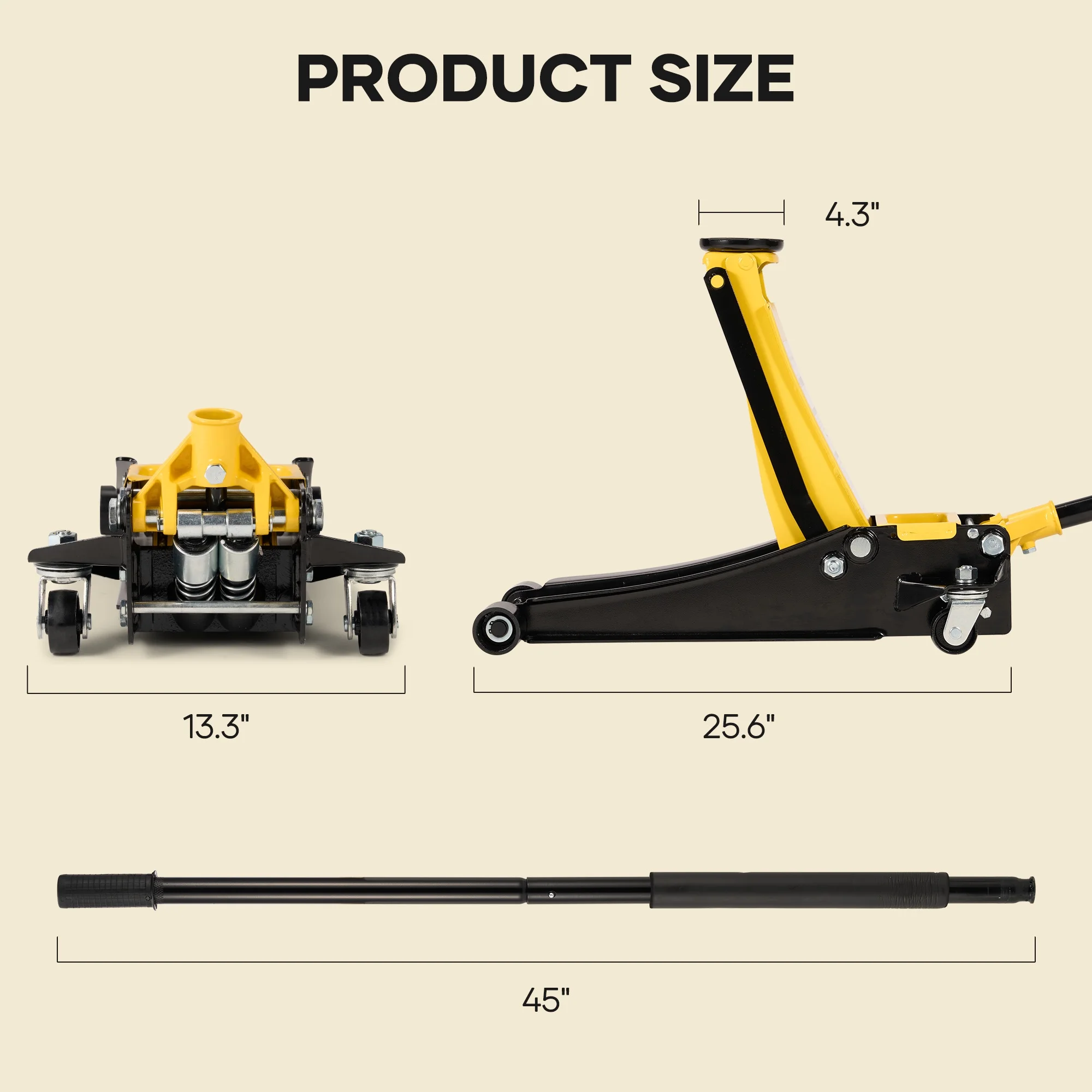 3 Ton Low Profile Floor Jack, Dual Piston Hydraulic Pump, Heavy Duty All Steel Construction, Lifting Range 2.8"-19.7", Use for Car, SUV, Mini RV, Light Truck, Yellow - Image 10