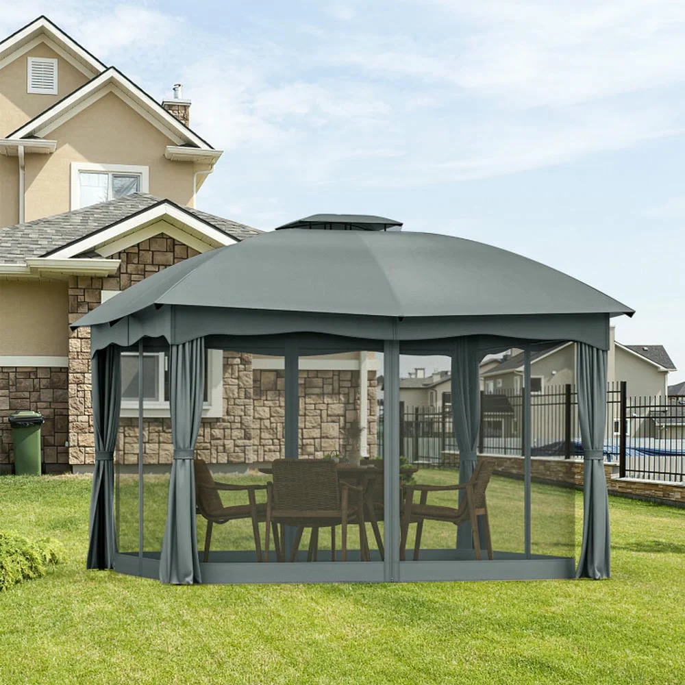 GVN Patio Garden Pergola, Pergola Canopy,12 x 10 Feet Canopy Double Vented Heavy Duty Steel Gazebo-Gray