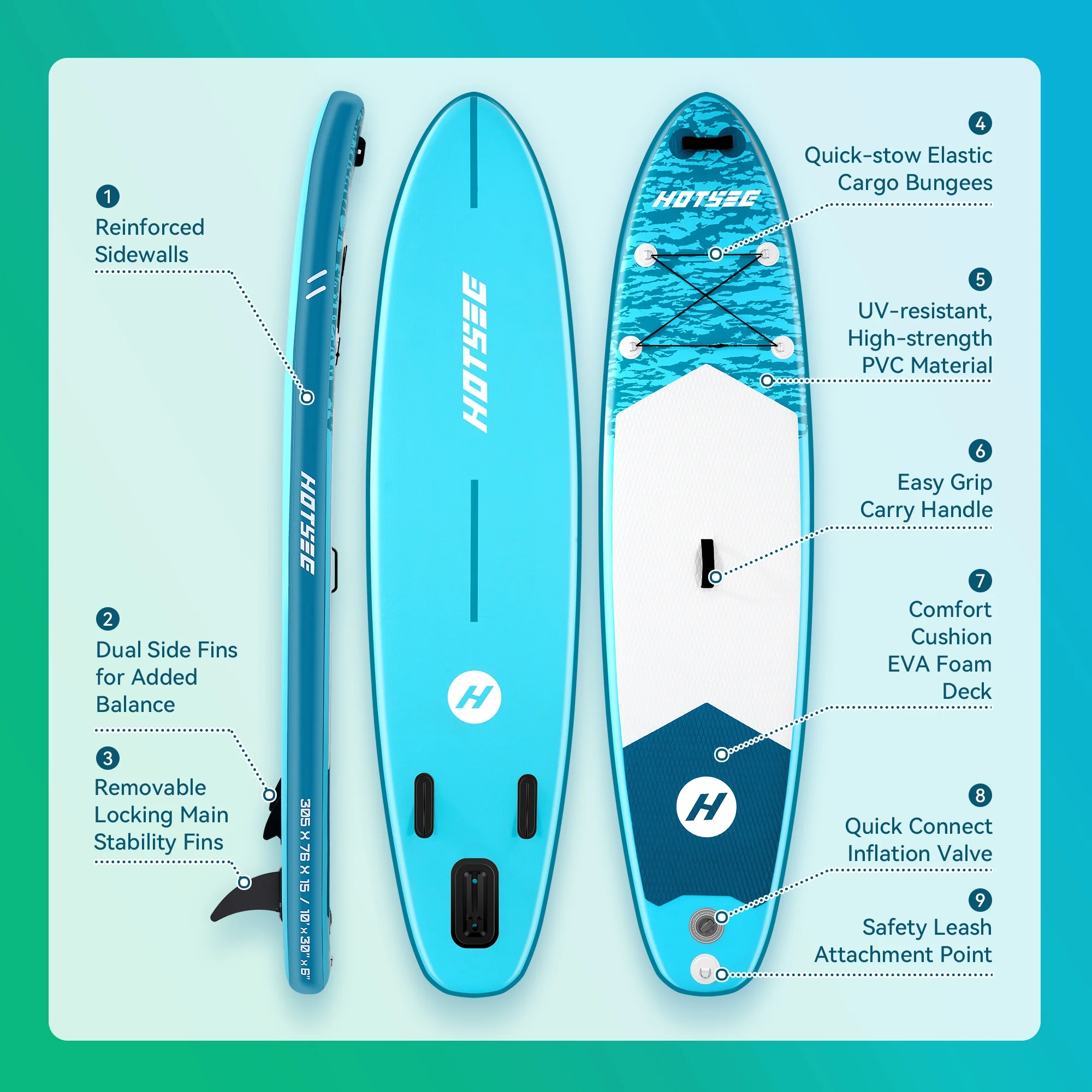 10' Inflatable Stand up Paddle Board 6'' Thick SUP Paddle Board with Accessories for Fishing, Non-Slip Deck, Double Action Pump - Image 3