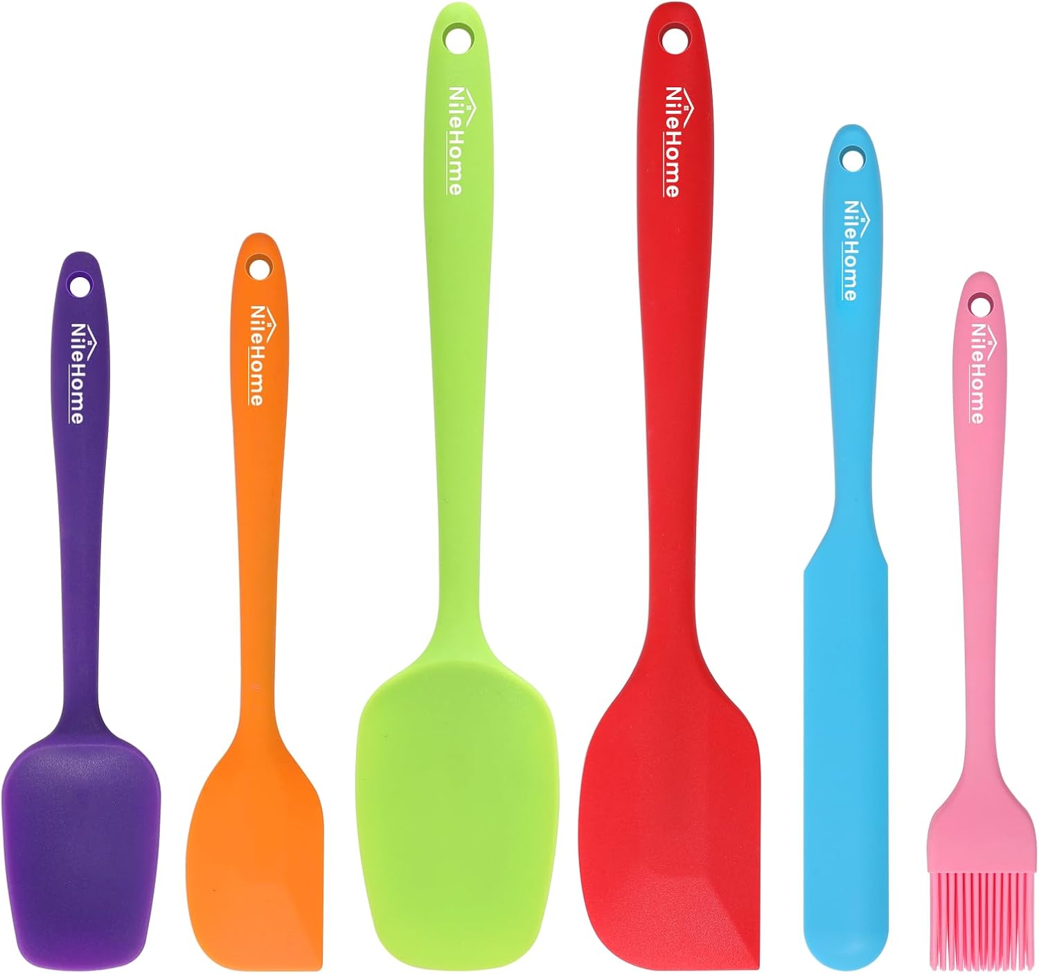 NileHome 6 Pieces Silicone Spatula Set with Silicone Brush, Mixing-Black