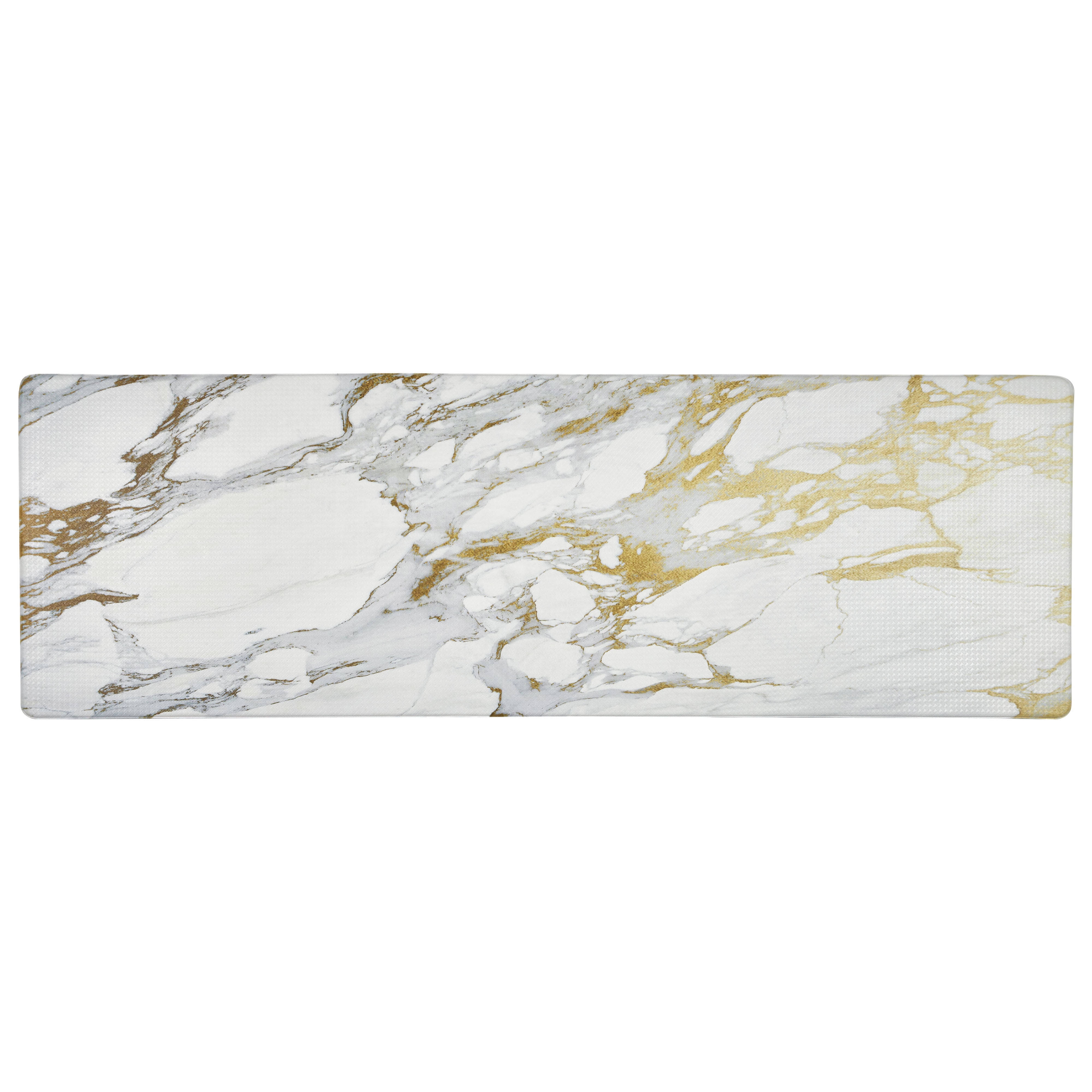 Sohome Cozy Living Modern Marble Runner Anti-Fatigue Kitchen Mat, Gold/White, 17.5