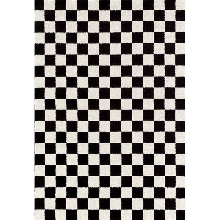 Persian Rugs 1909 Checkered Black and White Area Rug Carpet - 8' x 10'