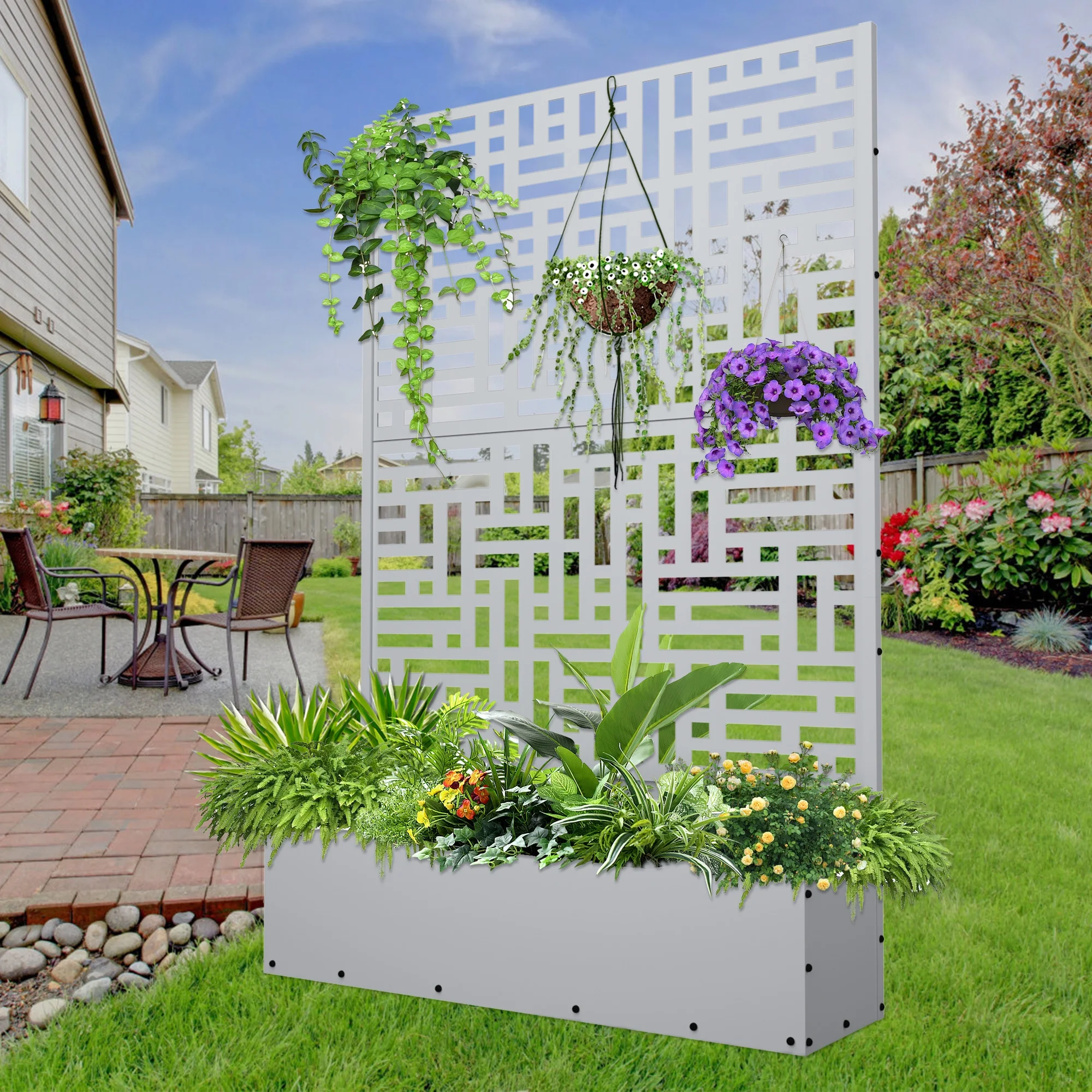 71'' H Metal Planter with Trellis, Outdoor Raised Garden Bed for Climbing Plants, Trellis Planter Box with Drainage Hole, Black(Single/Black) - Image 10