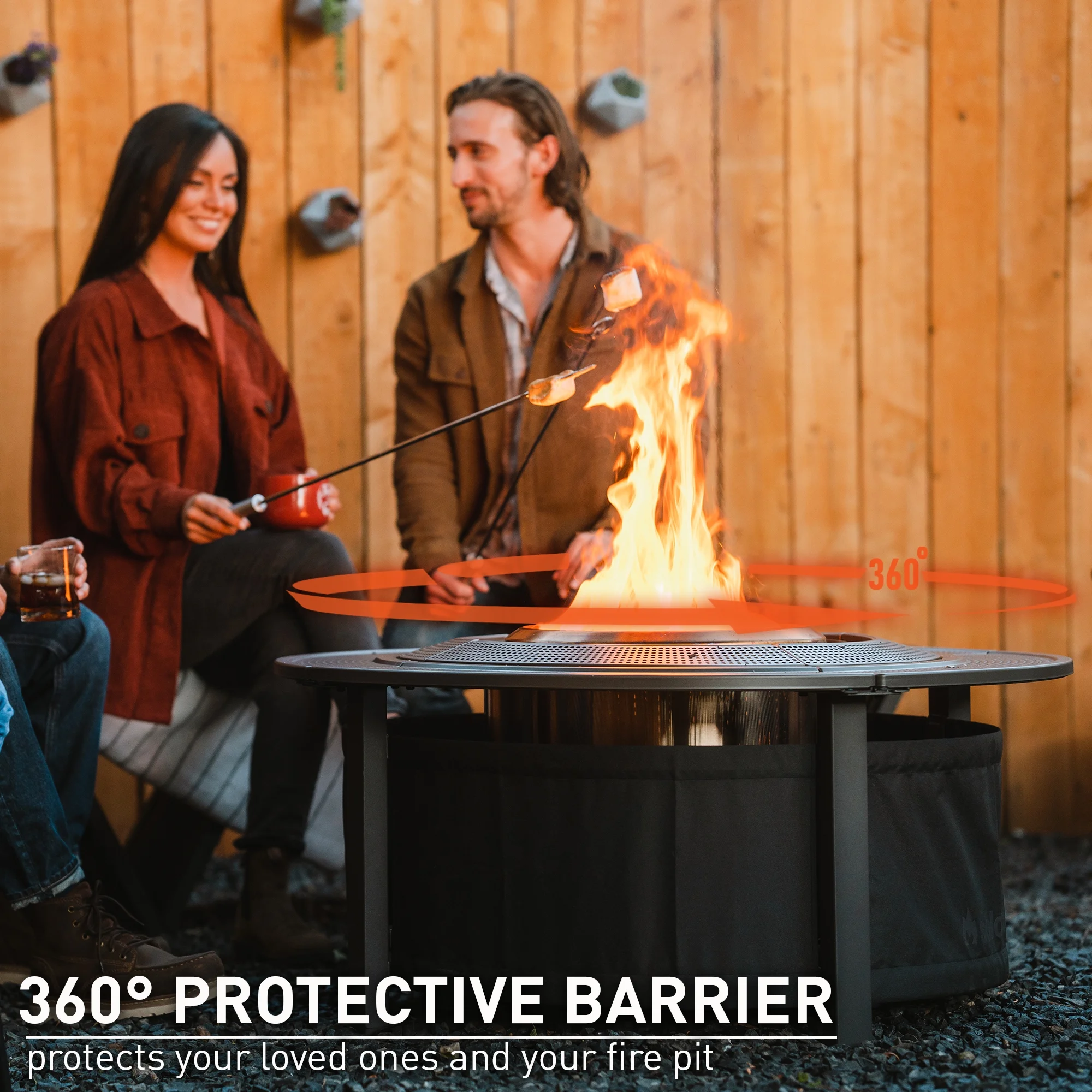 Fire Pit Surround Tabletop, Small | Elevation for Ranger and Bonfire Wood burning Outdoor Fire Pit, Powder-Coated Steel/ UV-Resistant Outdoor Fabric, Dimensions (HxDia): 20 x 42 in, Black(S) - Image 2