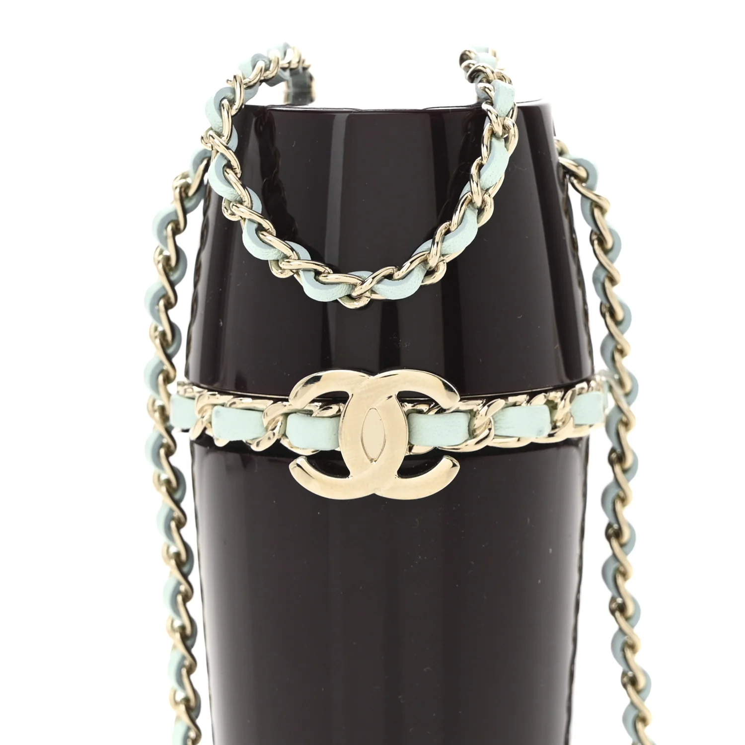Lucite Lipstick Case On Chain Burgundy Blue