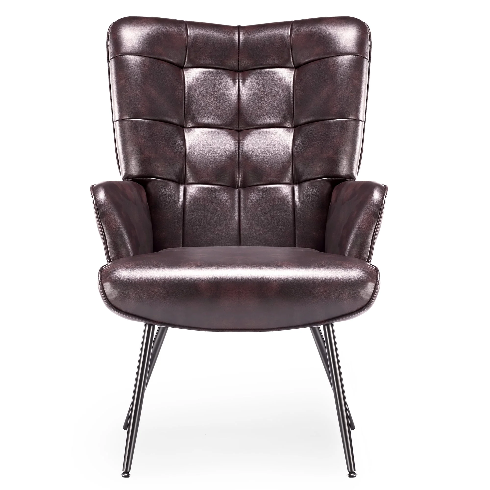 Livingroom Chair Modern Accent Chair, Faux Leather Wingback Accent Chair PU Leather Accent Chair for Home Office/Living Room/Bedroom, Maroon(Brown) Image 9