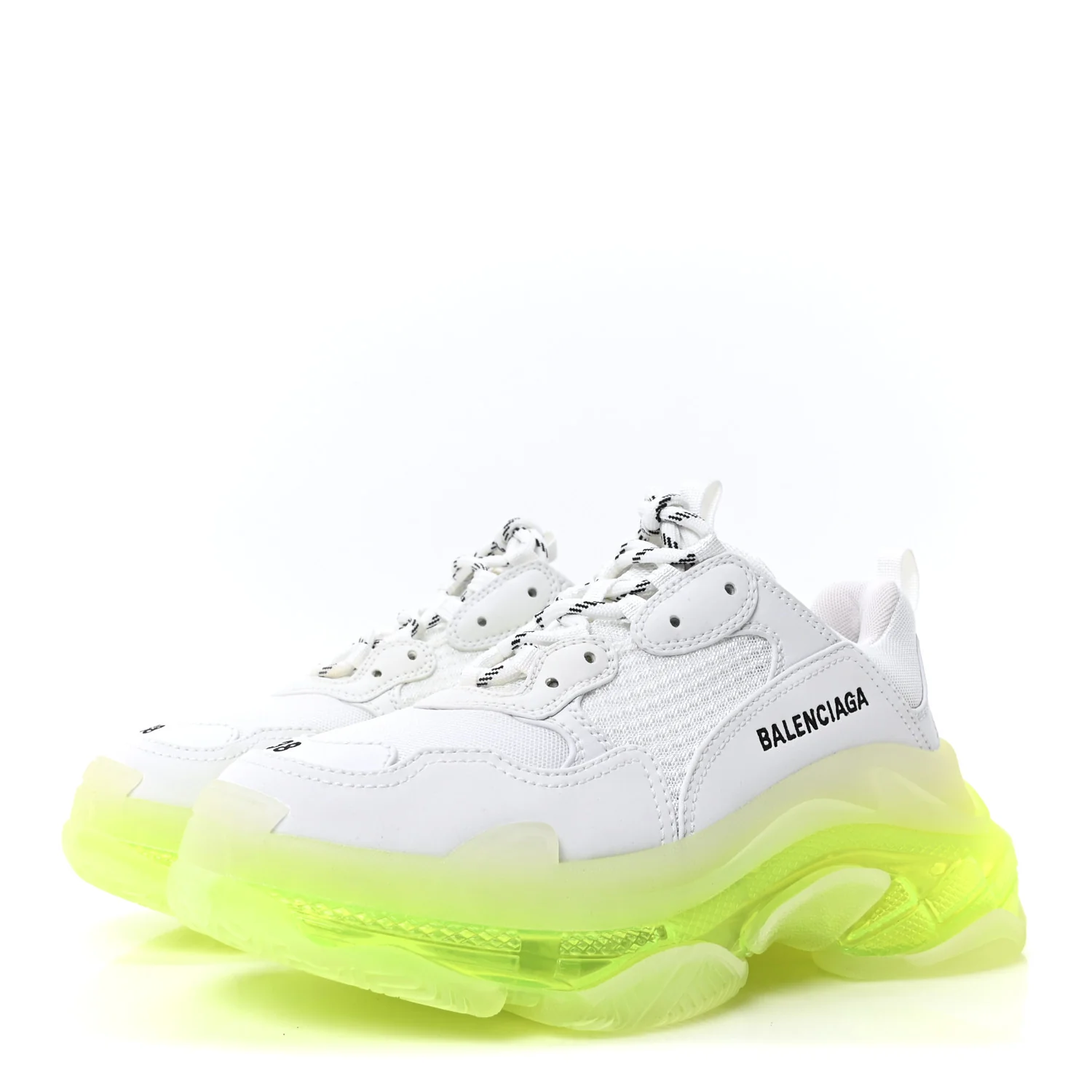 Fabric Mesh Clear Sole Fluo Womens Triple S Sneakers 38 White Fluo Yellow