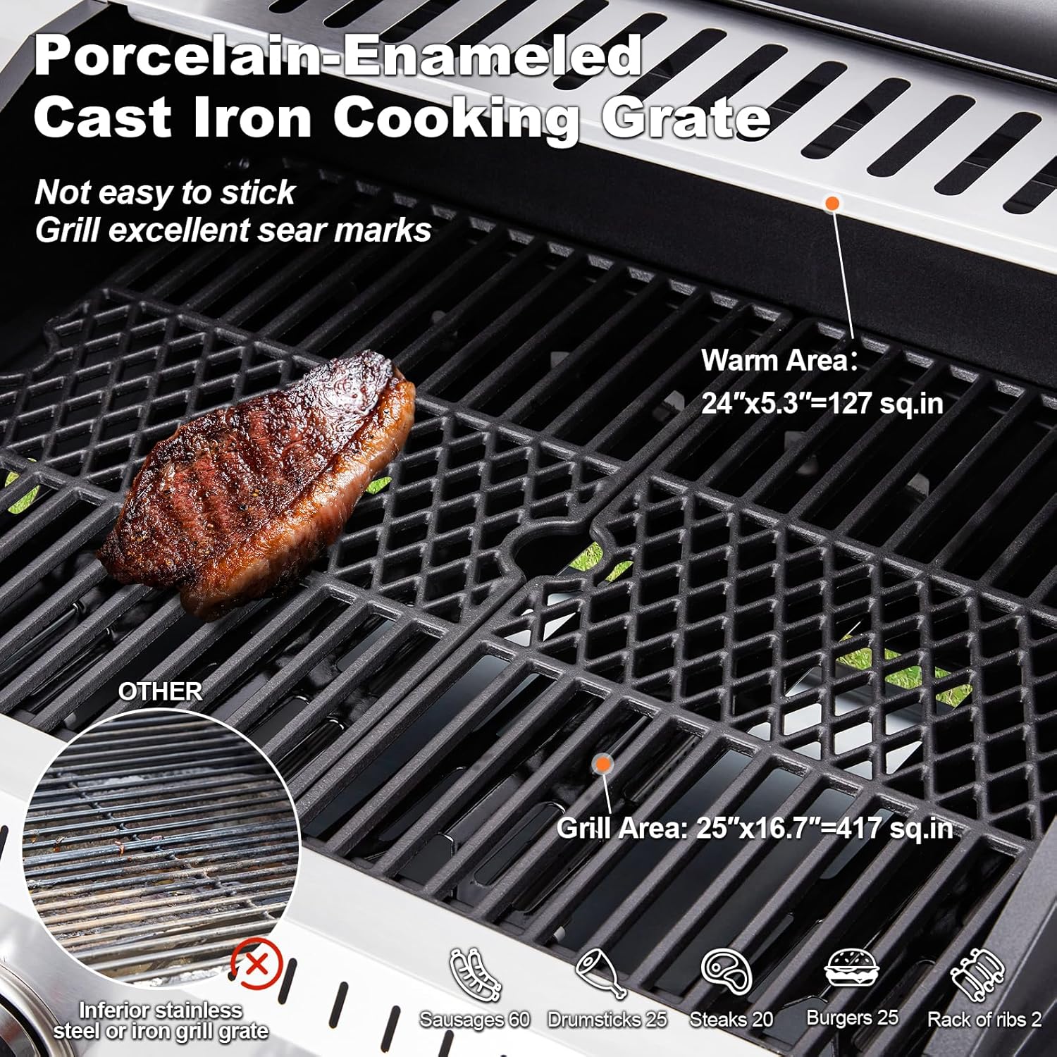 Upgraded 4 Burner Bbq Propane Gas Grill with Cast Iron Grates & Side Stove, 44,000 btu Stainless Steel Burner Barbecue Grill for Patio,…