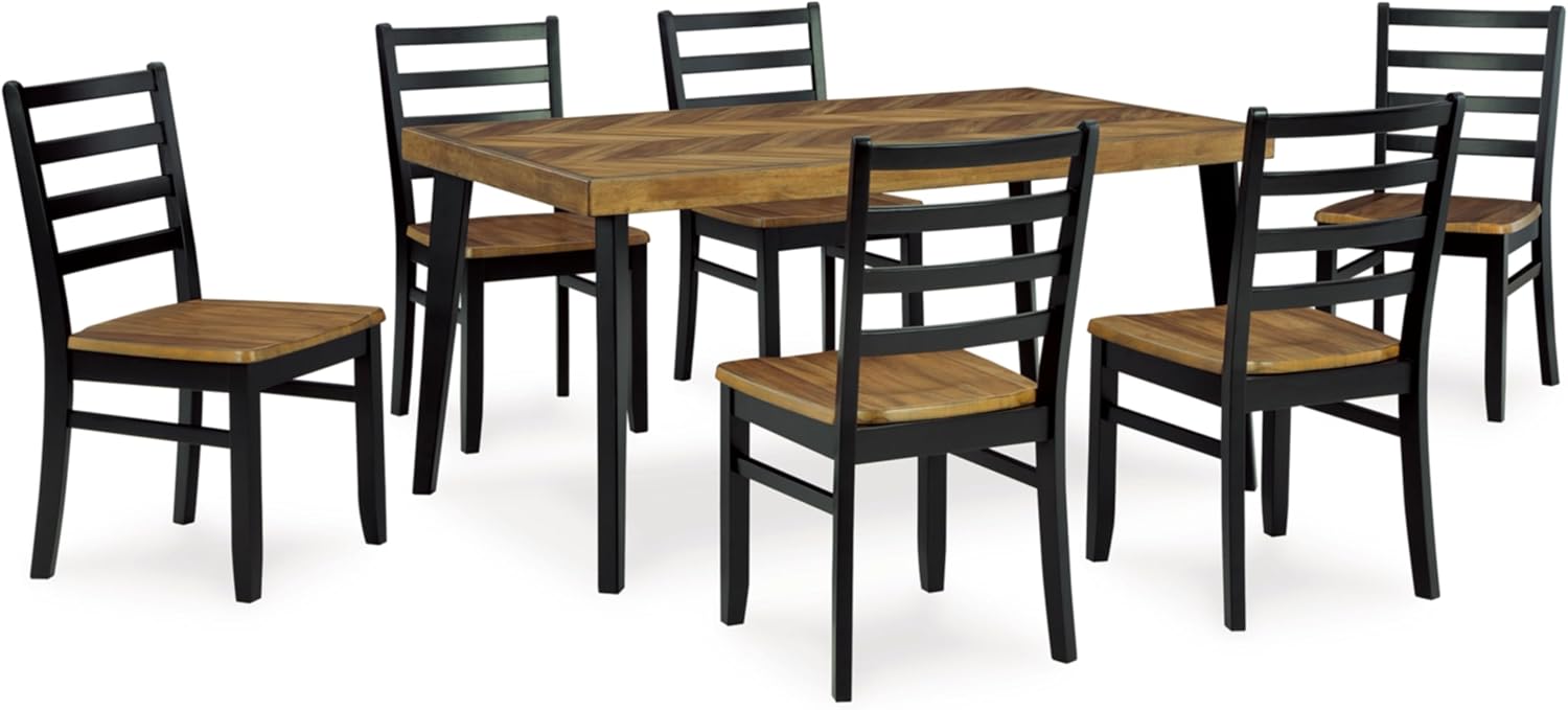 Signature Design by Ashley Blondon Rectangular Dining Room Table Set with 6 Chairs, Chevron Pattern, Tapered Legs, Seats 6, Wood, 60