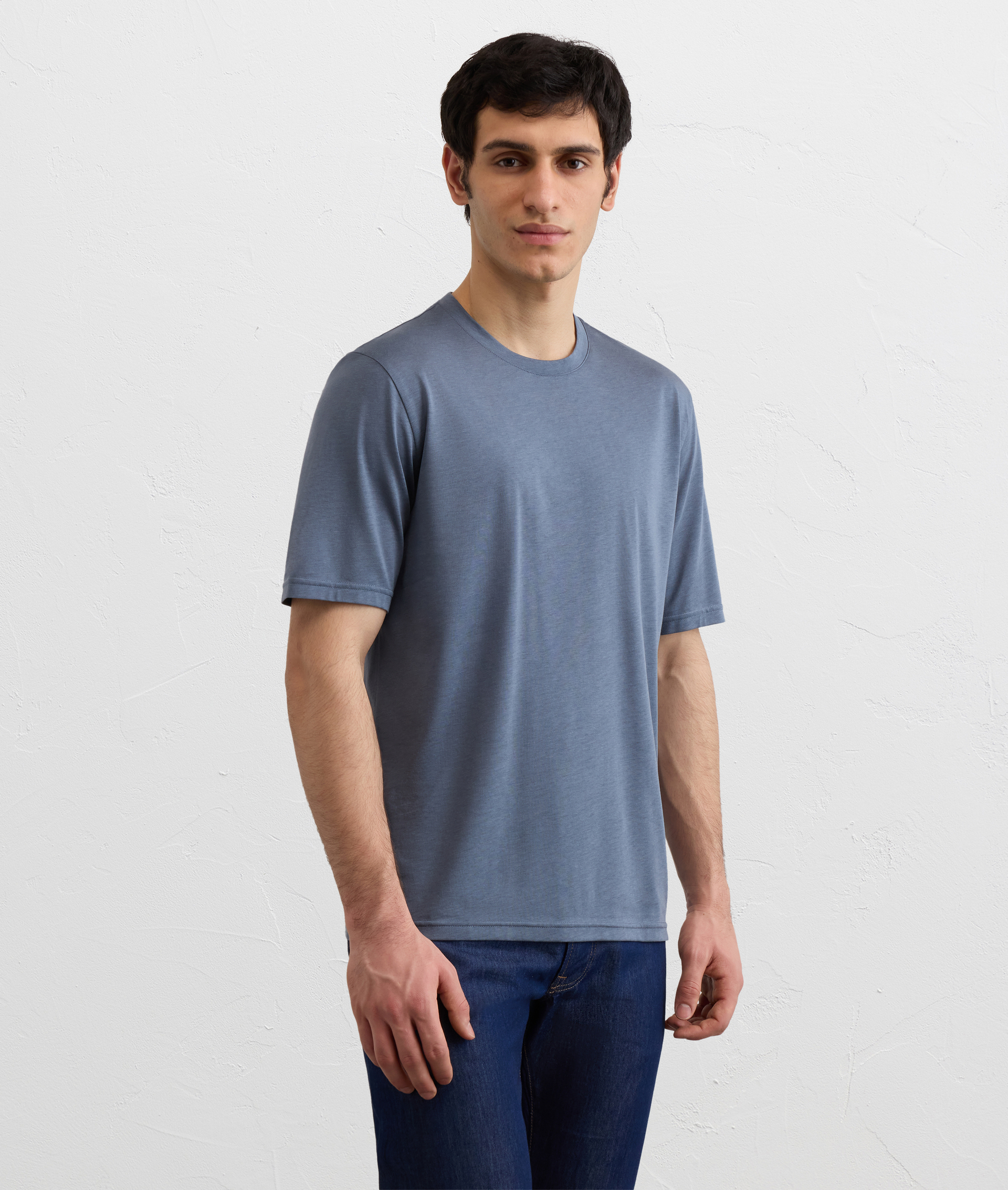 LIGHT BLUE COTTON AND LYOCELL JERSEY T SHIRT