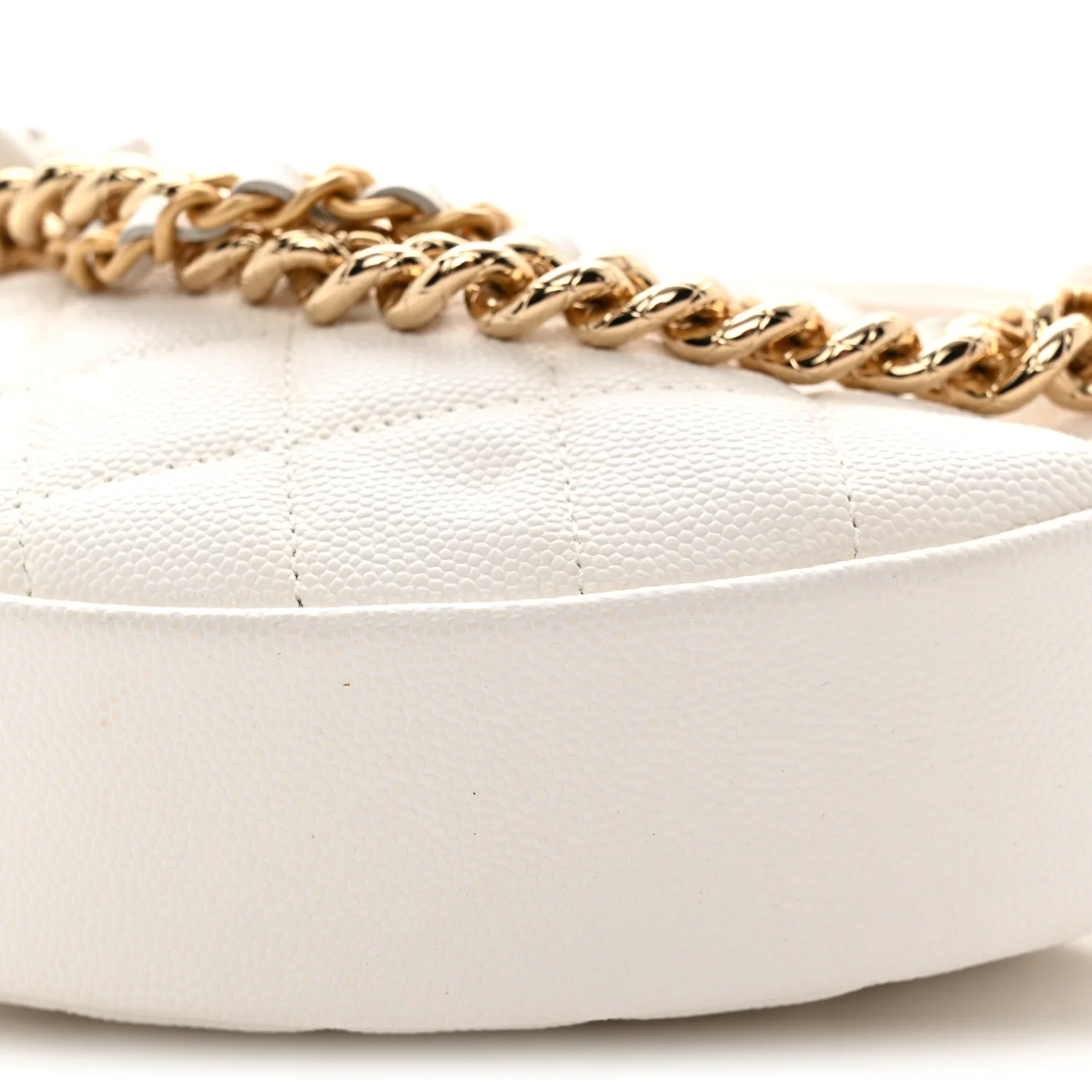 Shiny Caviar Quilted Bow Pouch Hobo White