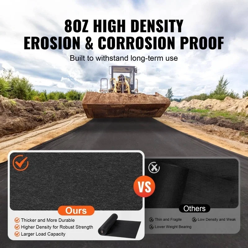 Heavy-Duty Non-Woven Geotextile Fabric 8oz UV Water Permeable Weed Barrier for Garden Landscaping Driveway Patio Walkway Ground Cover 6x100ft Roll Easy Installation Durable Sturdy Construction