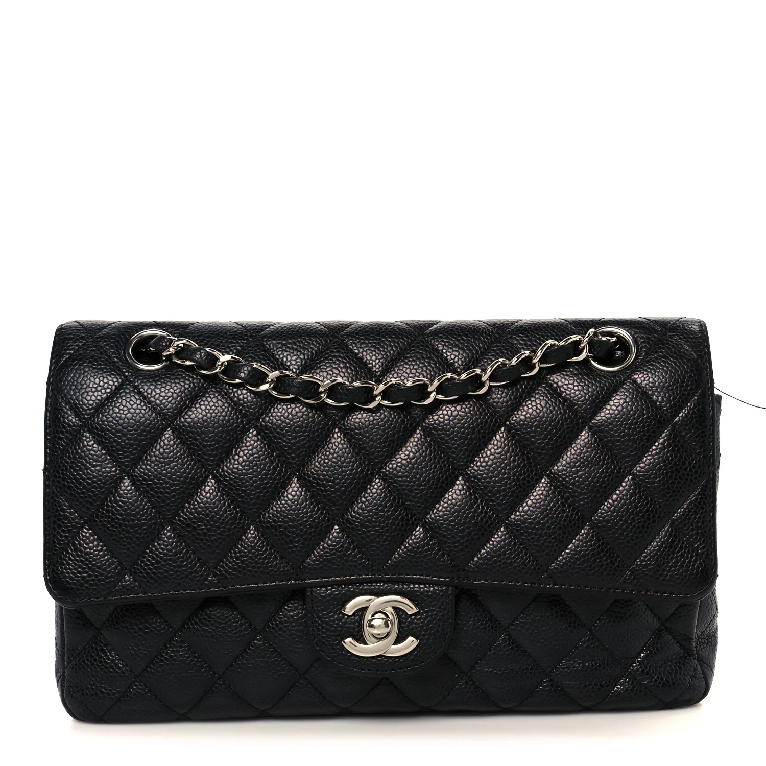 Caviar Quilted Medium Double Flap Black