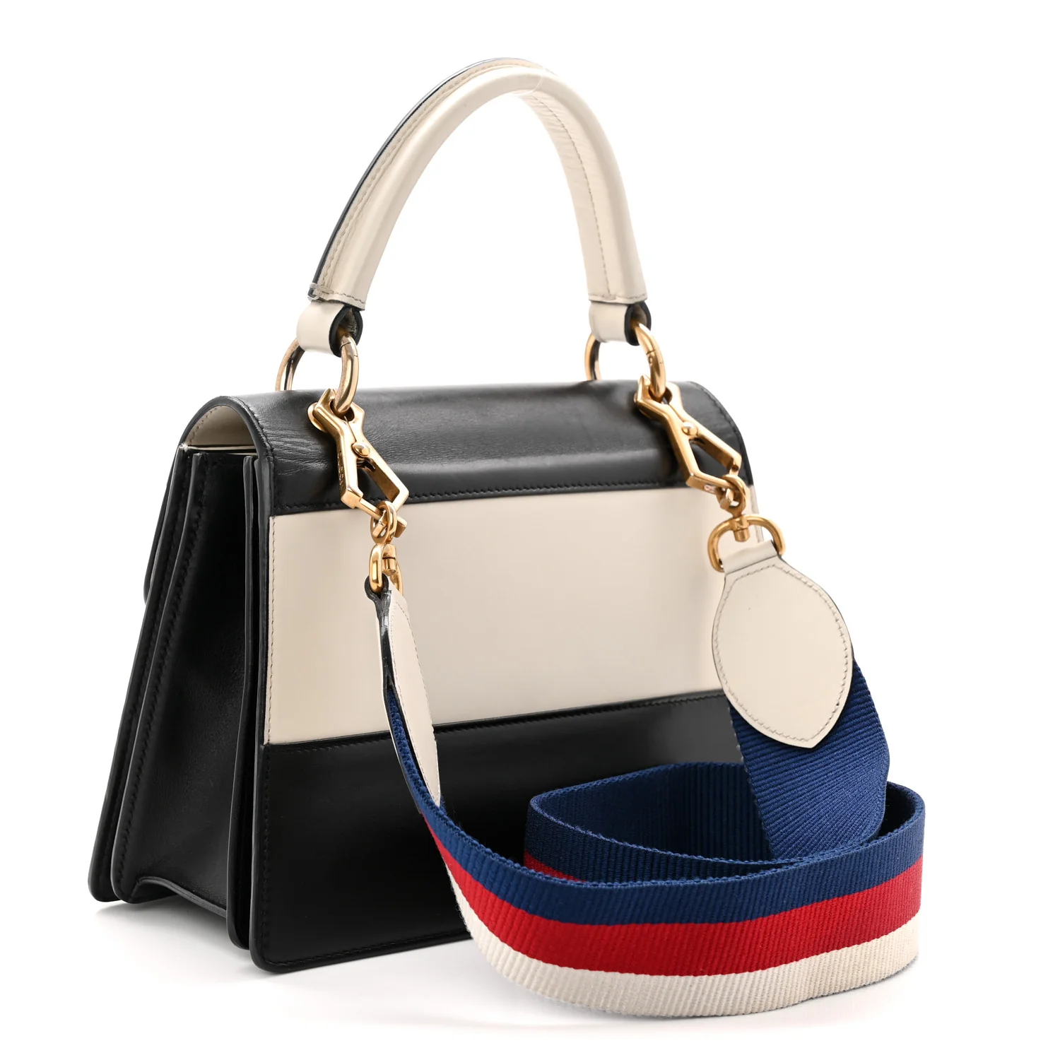 Calfskin Sylvie Web Small Queen Margaret Top Handle Bag Black White