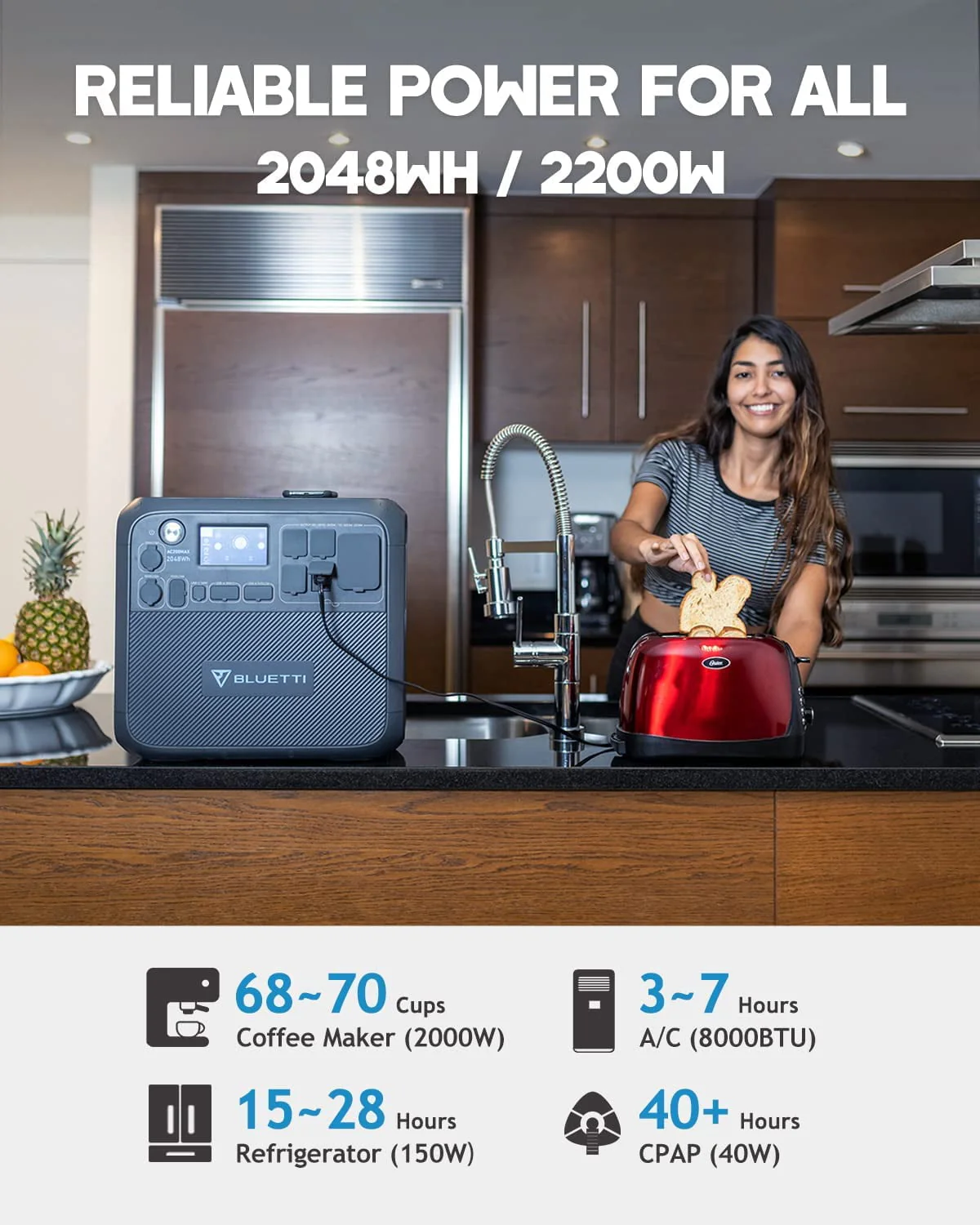 Bluetti Portable Solar Generator With 3 PV200 200W Solar Panels Included, AC200MAX 2048Wh Power Station, LiFePO4 Battery Pack Expandable to 8192Wh for Home Use,Trip,Emergency - Image 5