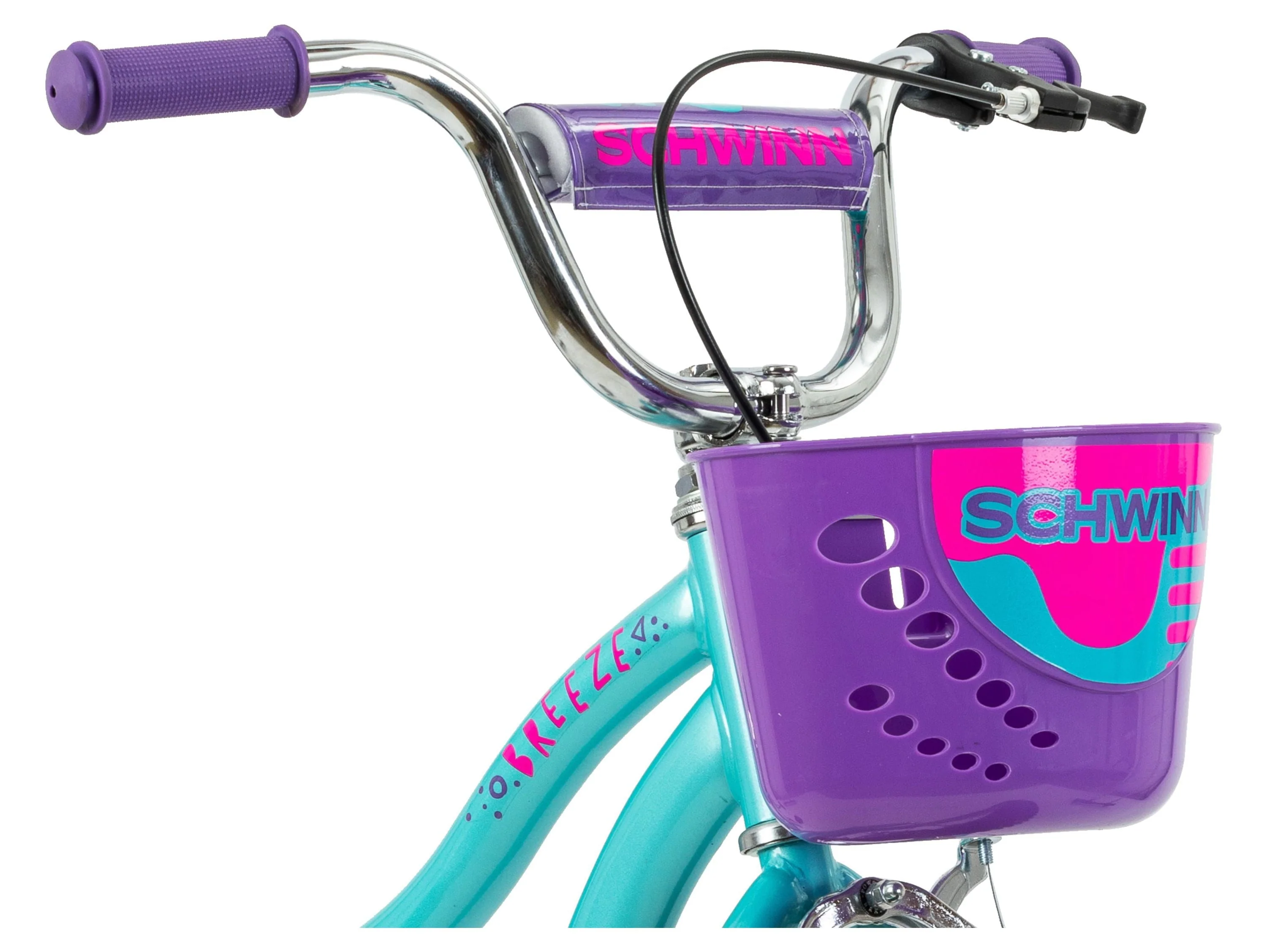 Schwinn Breeze 16 in Girls Kids Bike with Basket and Training Wheels, Ages 3 - 7, Teal and Purple