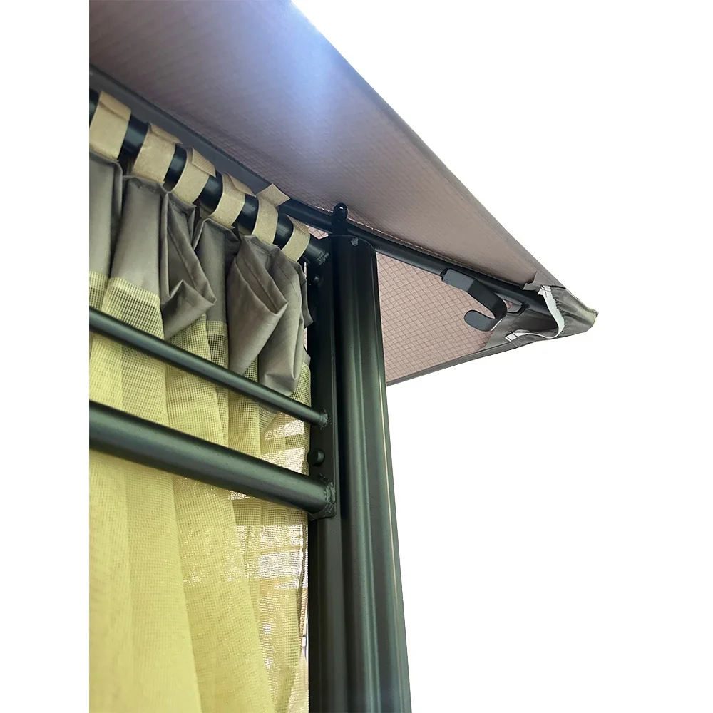 Garden Winds Custom Fit Replacement Canopy Top Cover and Netting Set Compatible with Backyard Creations 184DGZ1-PU-25 13' x 10' Roof Style Gazebo - Upgraded RipLock 350 Fabric - Slate Gray