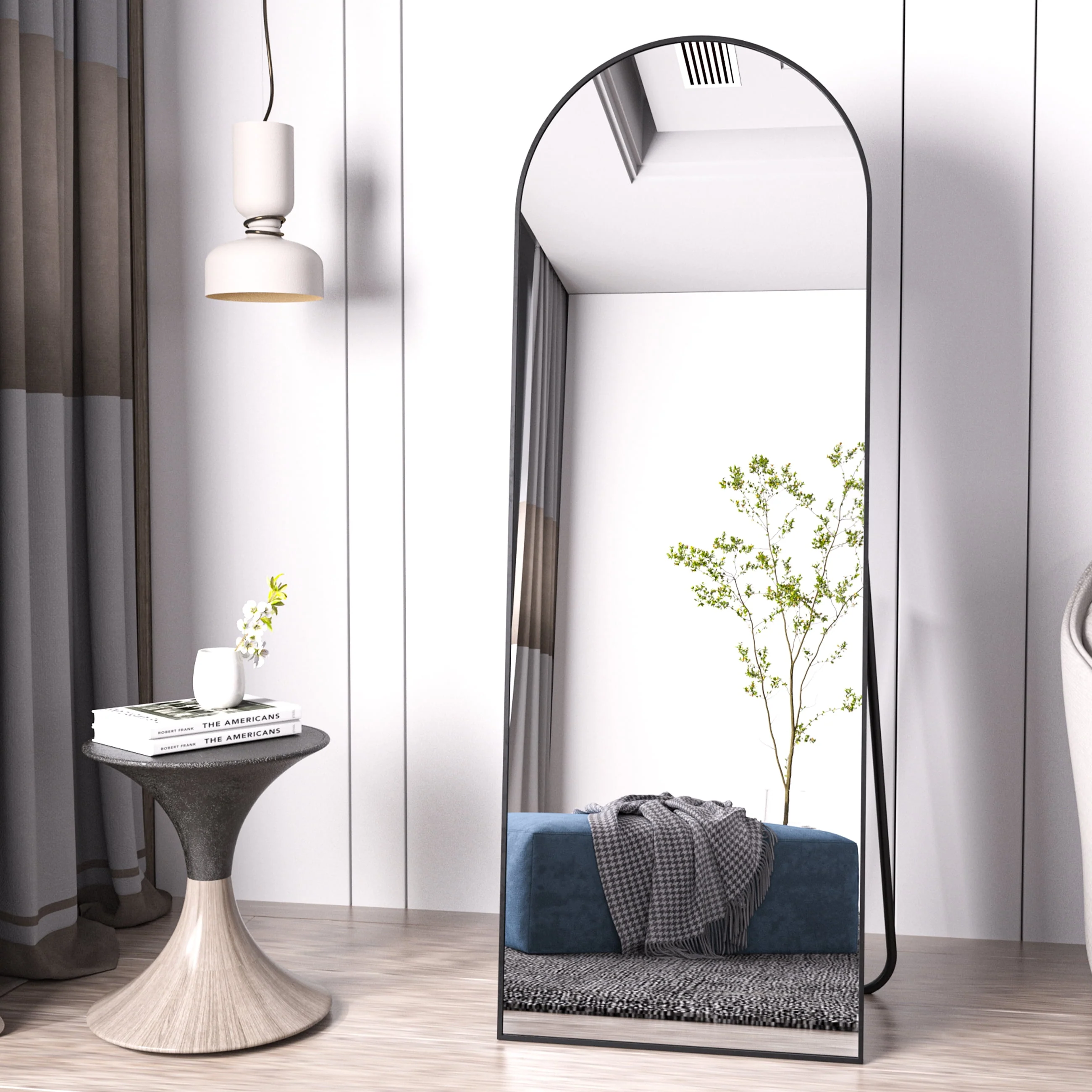 BEAUTYPEAK Arched Full Length Floor Mirror 64"x21" Full Body Standing Mirror, Black