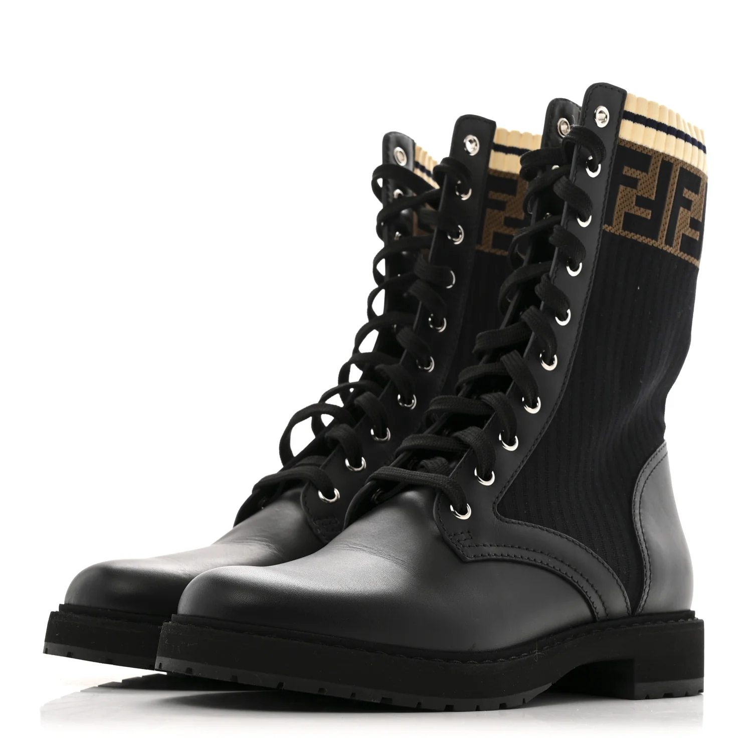 Calfskin Stretch Fabric Rockoko Biker Boots 40 Tobacco Black Marino