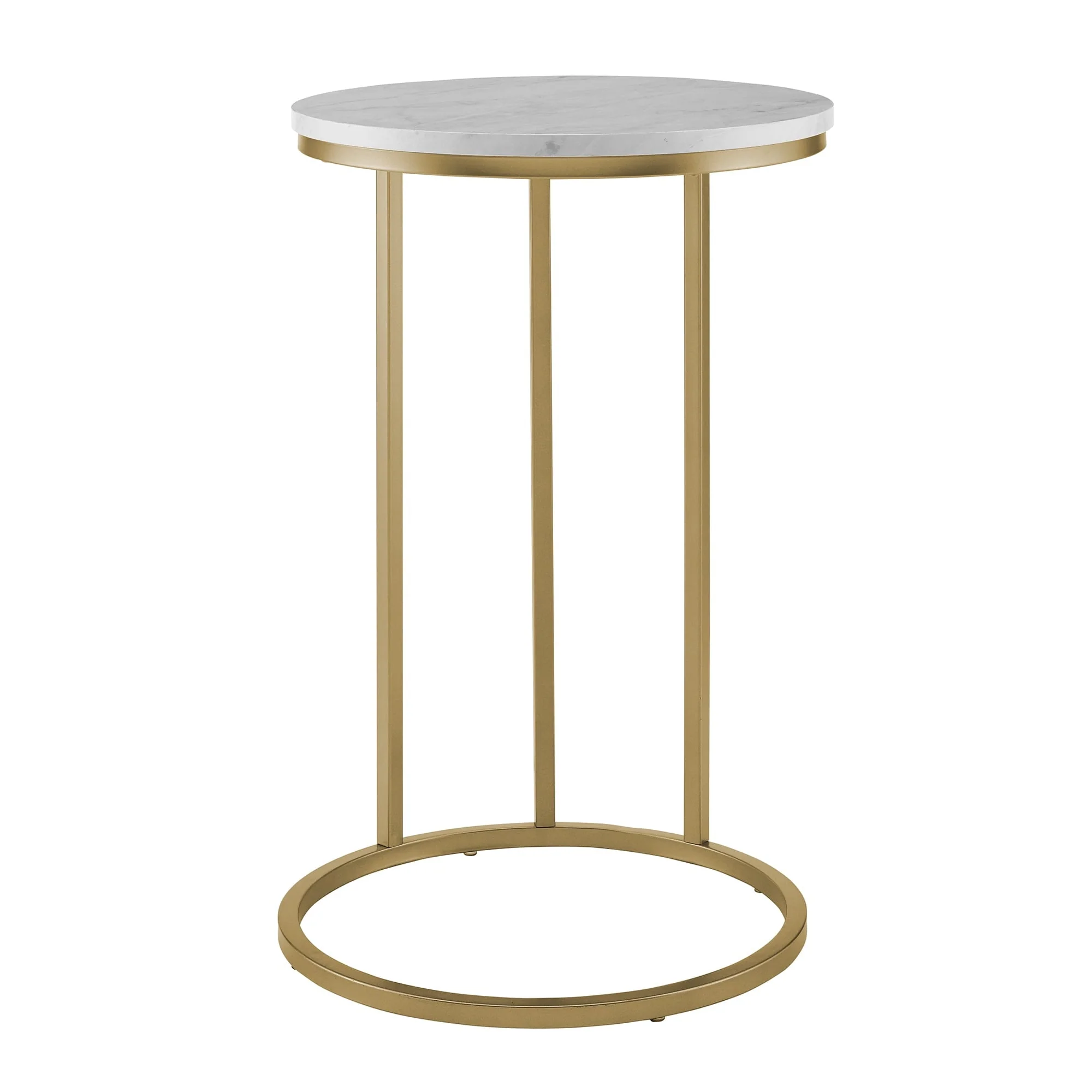 Ember Interiors Modern Glam Athena C Shaped End Table, Faux Marble/Gold(Clear / Chrome) Image 8
