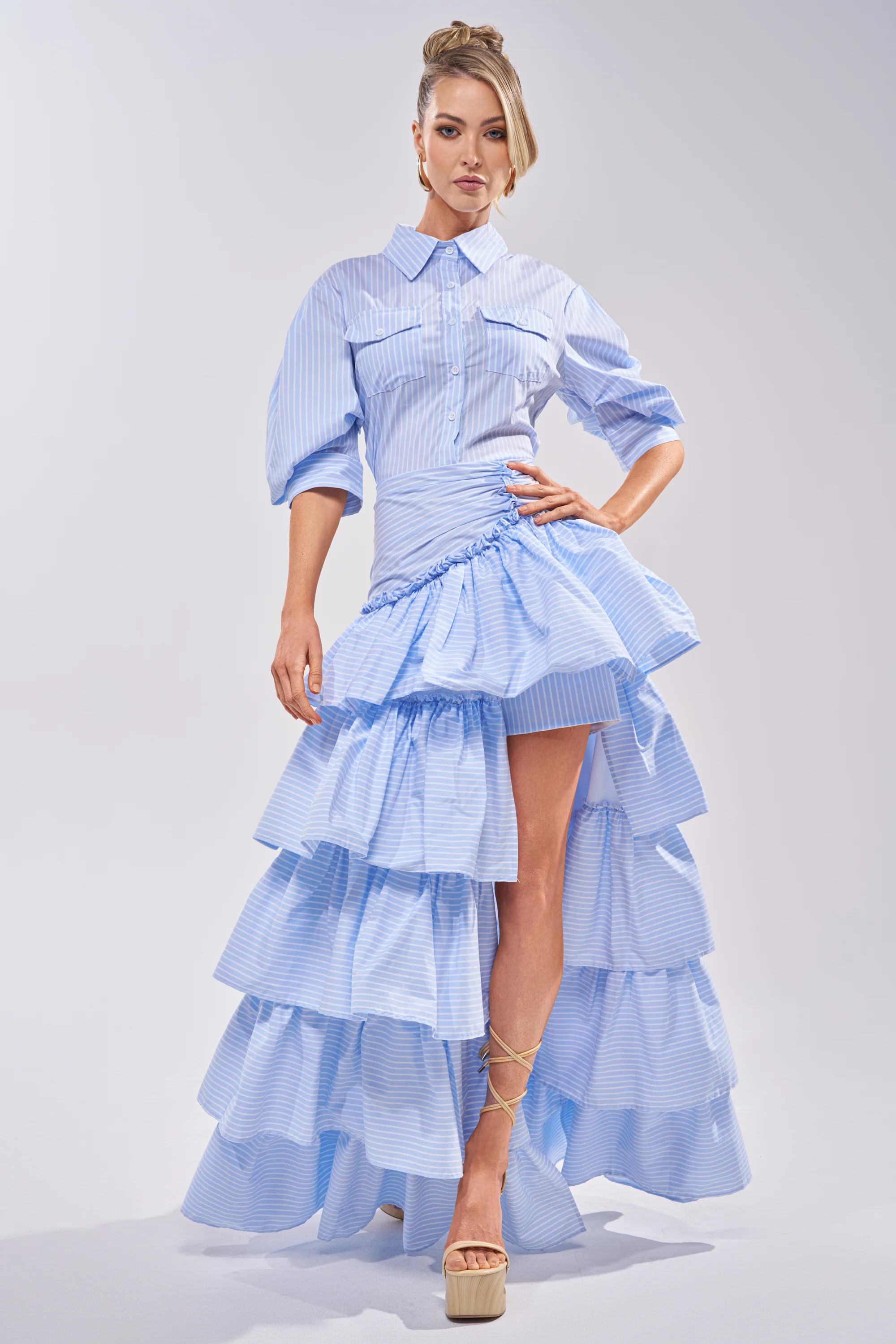 IT'S A DATE POPLIN MAXI DRESS IN BLUE - Akira Store