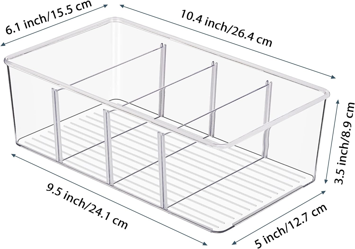 Vtopmart 4 Pack Food Storage Organizer Bins, Clear Plastic, 4 Compartments