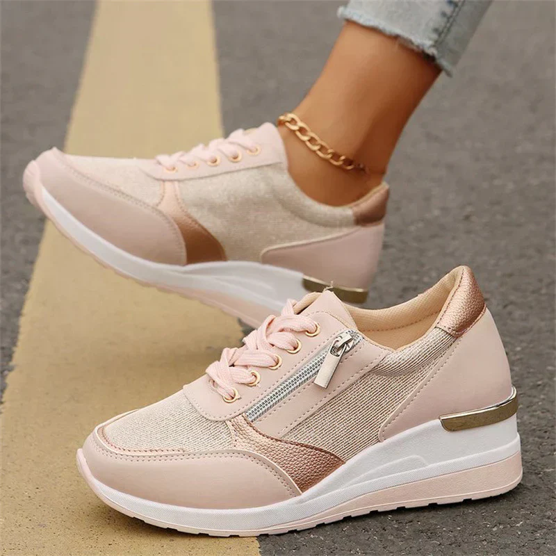 Nouvelles baskets orthopédiques à lacets et fermeture éclair latérale pour femmes