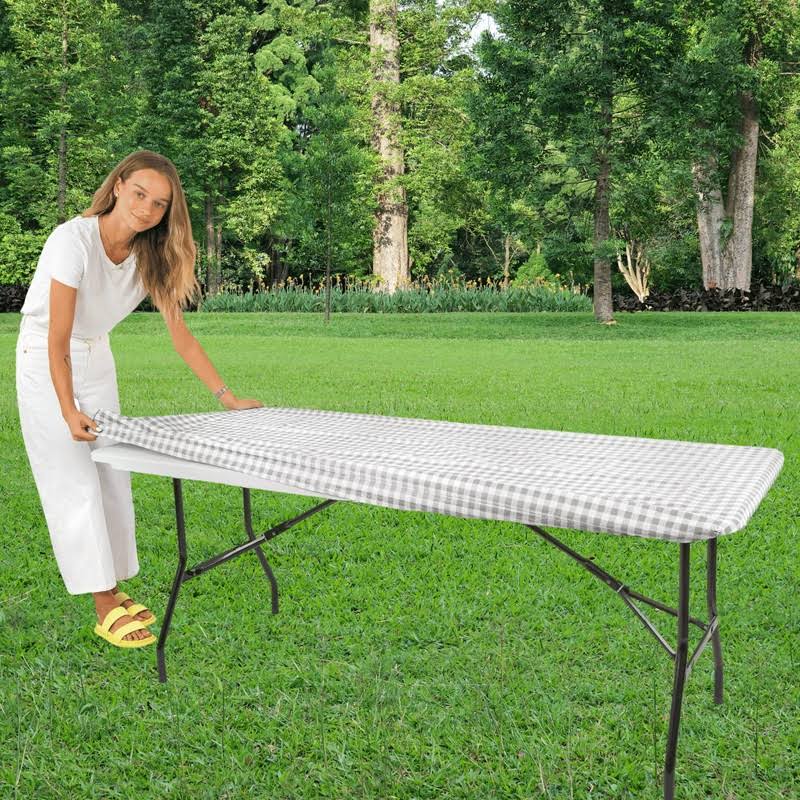 moty Tablecloth for Folding Table -Fitted Rectangular Table Cloth Plastic Vinyl Backed with Elastic Rim- for Christmas|Parties, Picni