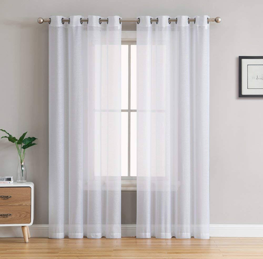 HLC Me 2 Piece Sheer Voile Window Curtain Grommet Panels White 108 inch Long