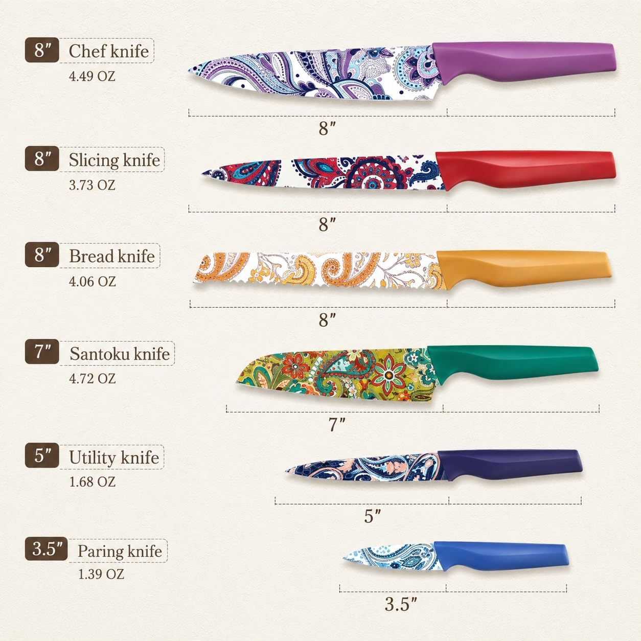 Astercook Paisley Pattern Knife Set with Cover