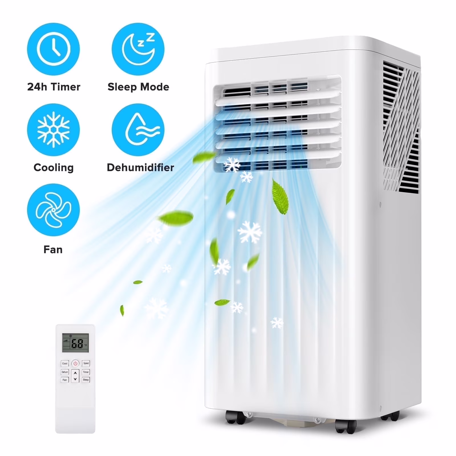 Portable Air Conditioner 8000 BTU Ashrae, Covers up to 350 Sq. Ft.,3-in-1 with Dehumidifier/Fan/Sleep Modes, Remote Control, 24-Hour Timer(8000)
