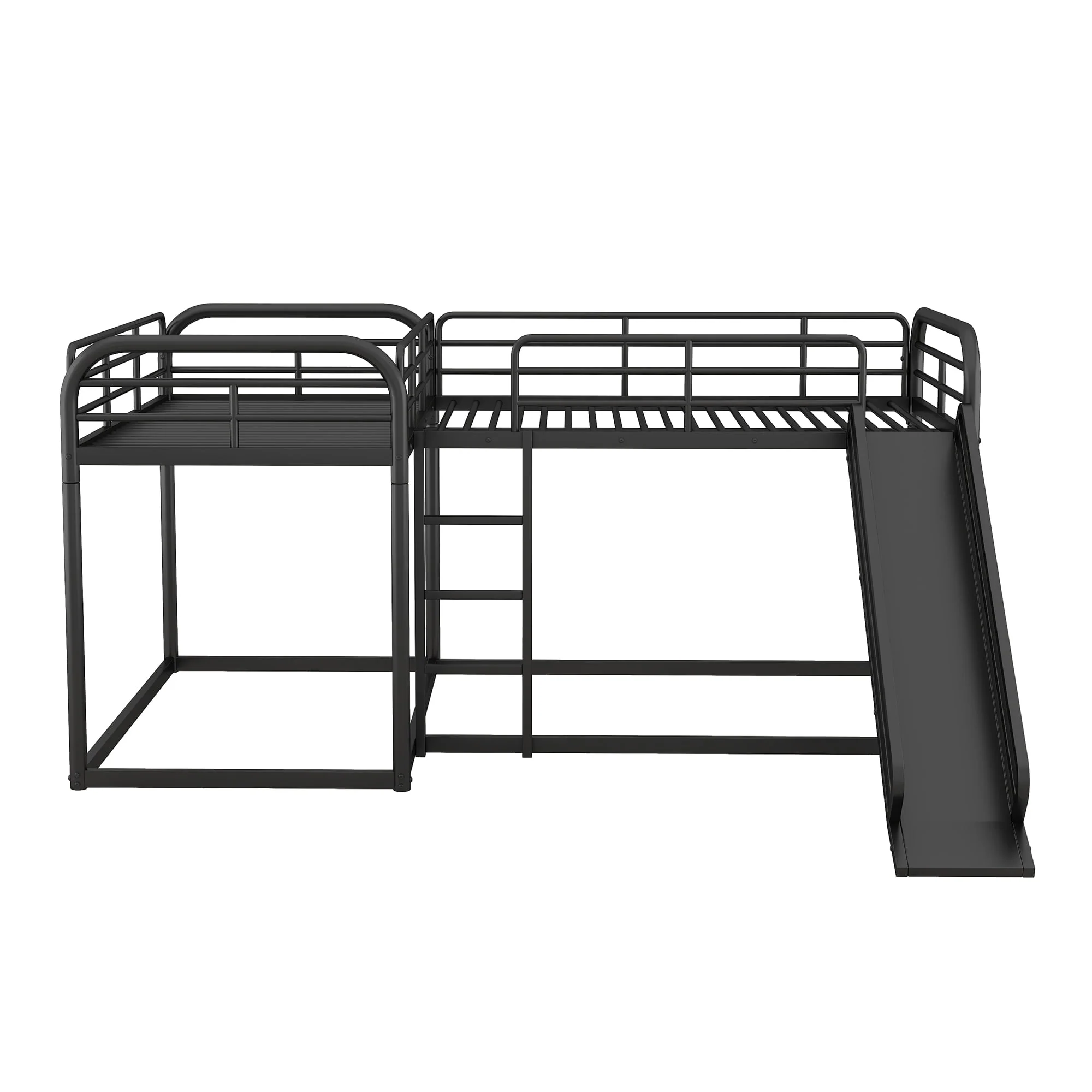 Full and Twin Size L Shaped Quadruple Metal Bunk Bed with Slide for Kids, Black Image 6