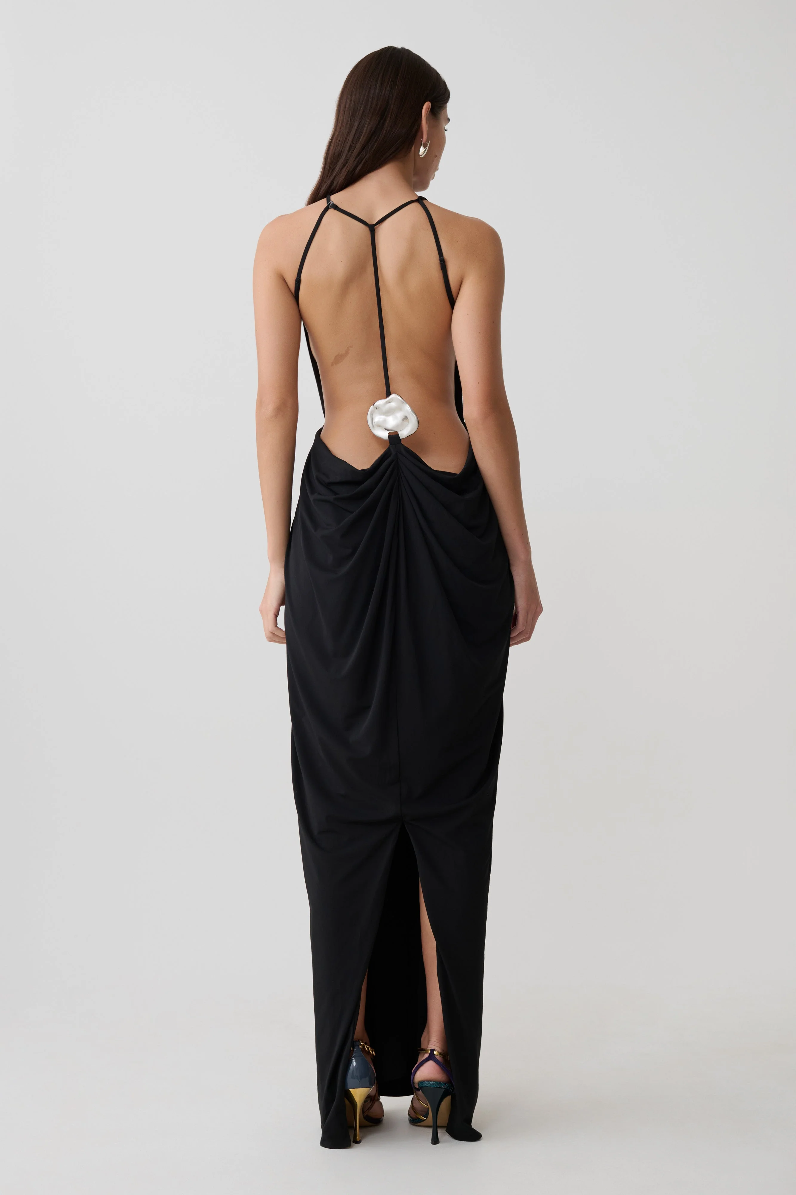 Bahari Low Back Halter Maxi Dress - Black