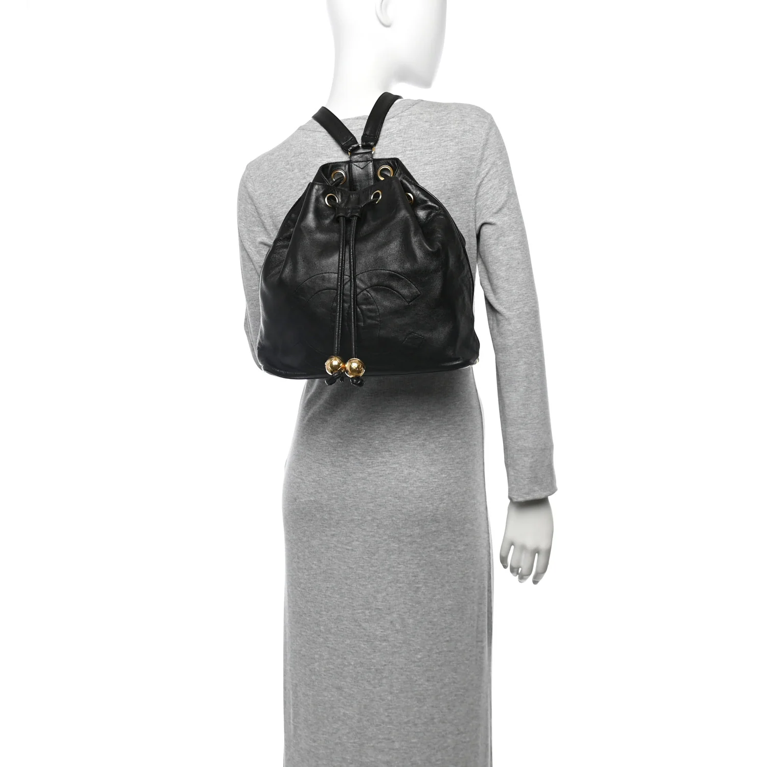 Lambskin CC Drawstring Backpack Black
