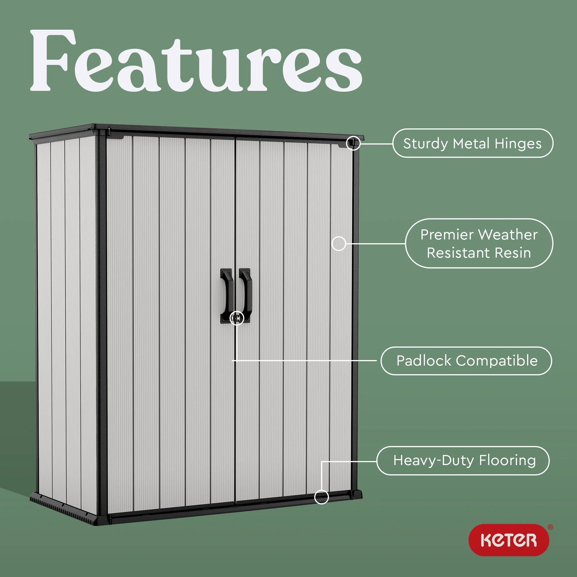 Premier Tall Vertical Durable Resin Outdoor Storage Shed With Floor and Locking Double Doors, Grey(62. 05 cubic foot) - Image 3