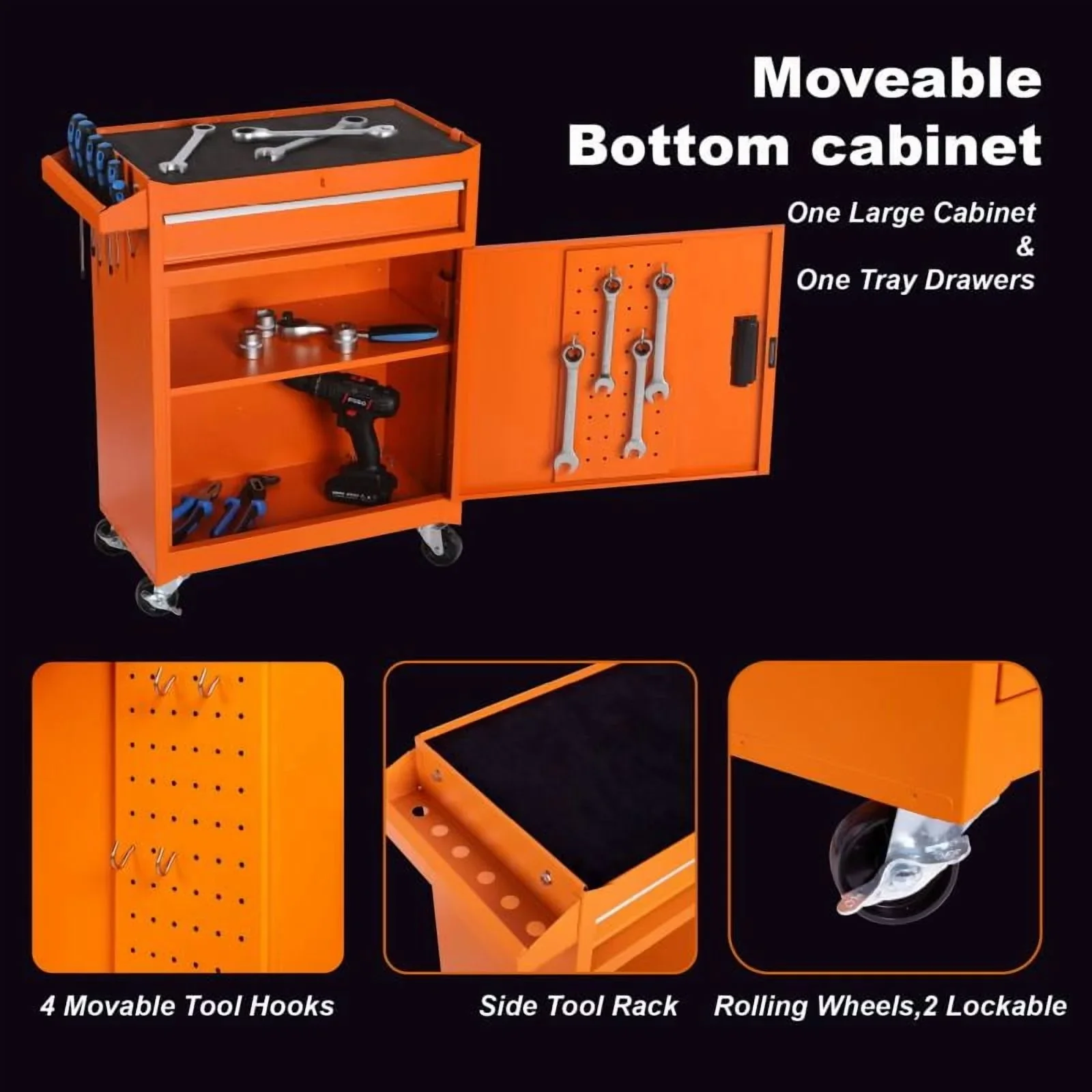 Tool Box with Rolling Cabinet, Tool Bag Compatible, Tool Box Organizer for Mechanics, Lockable Toolbox, Caja de Herramientas, Ideal Tools Storage & Tool Set