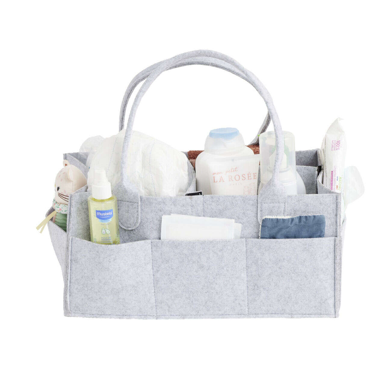 Sac de rangement 11 compartiments feutrine grise 39x23xH18cm