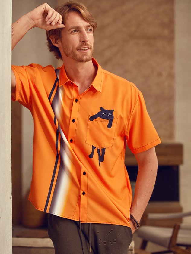 Chemise de bowling à manches courtes avec poche poitrine et dégradé Black Cat