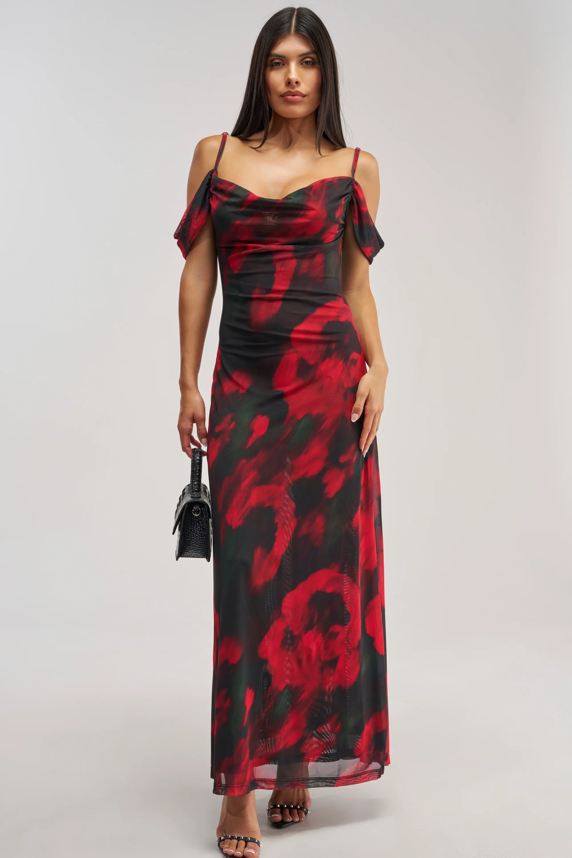 MIDNIGHT LOVER ABSTRACT MESH MAXI DRESS - Akira Store