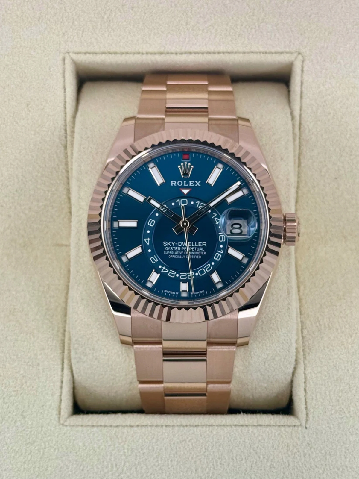 [Super Clone]RLX  Sky-Dweller 42mm Rose Gold Blue Dial Oyster - 336935