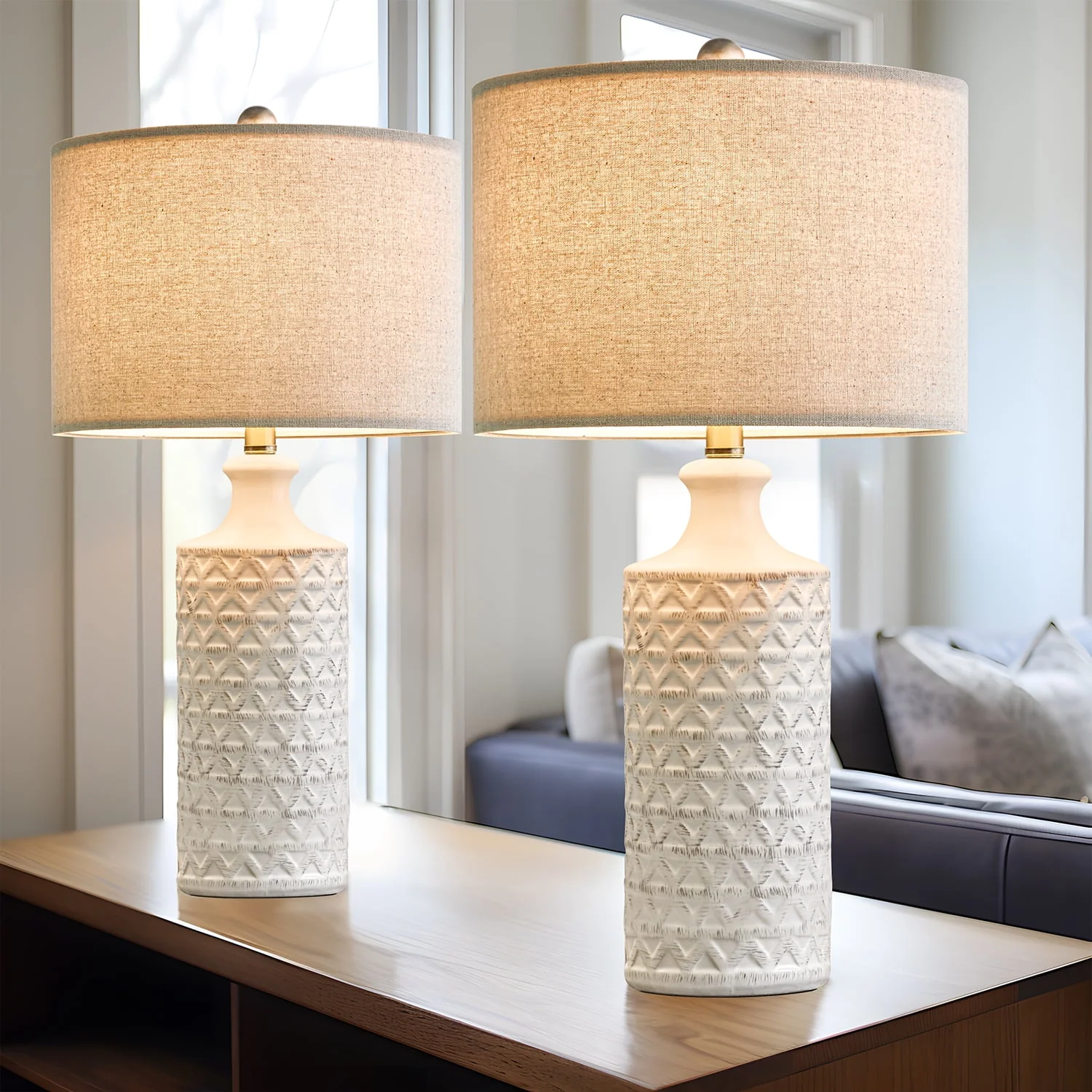 Ceramic Table Lamps for Living Room 24.75" Modern Farmhouse Bedside Nightstand Lamp Set of 2 for Bedroom - Image 3