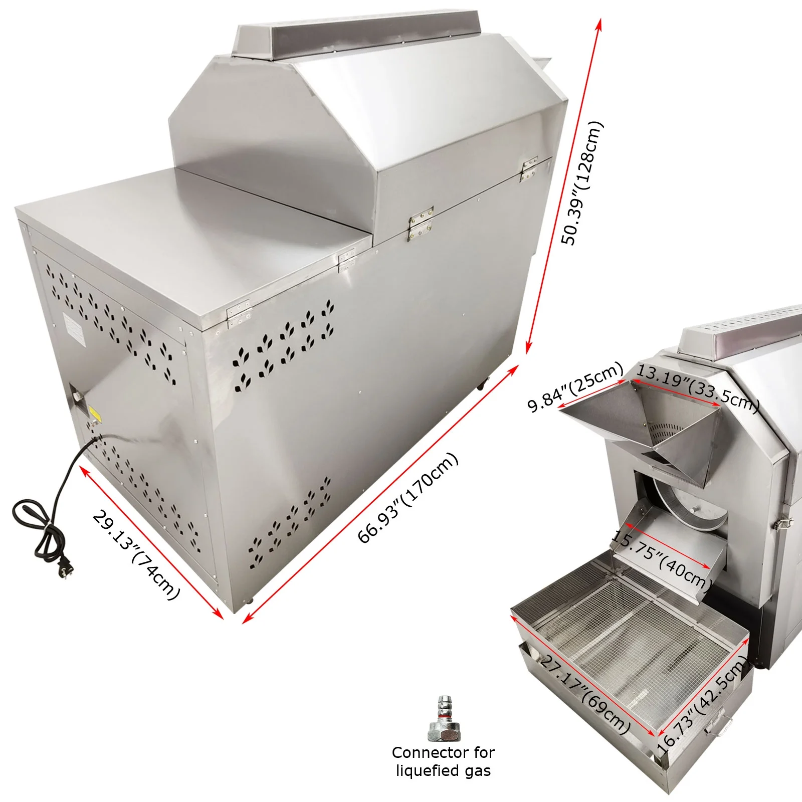 50KG Coffee Bean Nut Roaster Drum Frying Machine Gas Heating Fully Automatic Commercial