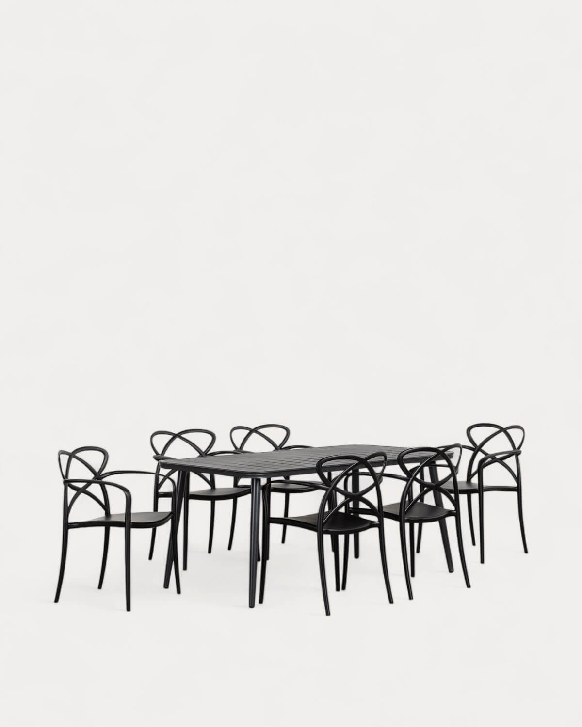 Set Cancún - Cielo - Set de Mesa Rectangular de Aluminio (160x90 cm) Cancún y 6 Sillas de Polipropileno con Reposabrazos de Exterior Cielo