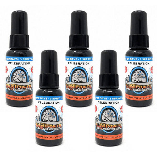 BluntPower (celebration, 5 Pack) Concentrated Air Freshener - Premium Oil Based Air Freshener Spray for Home and Car - Long-Lasting Bathroom Spray, CA