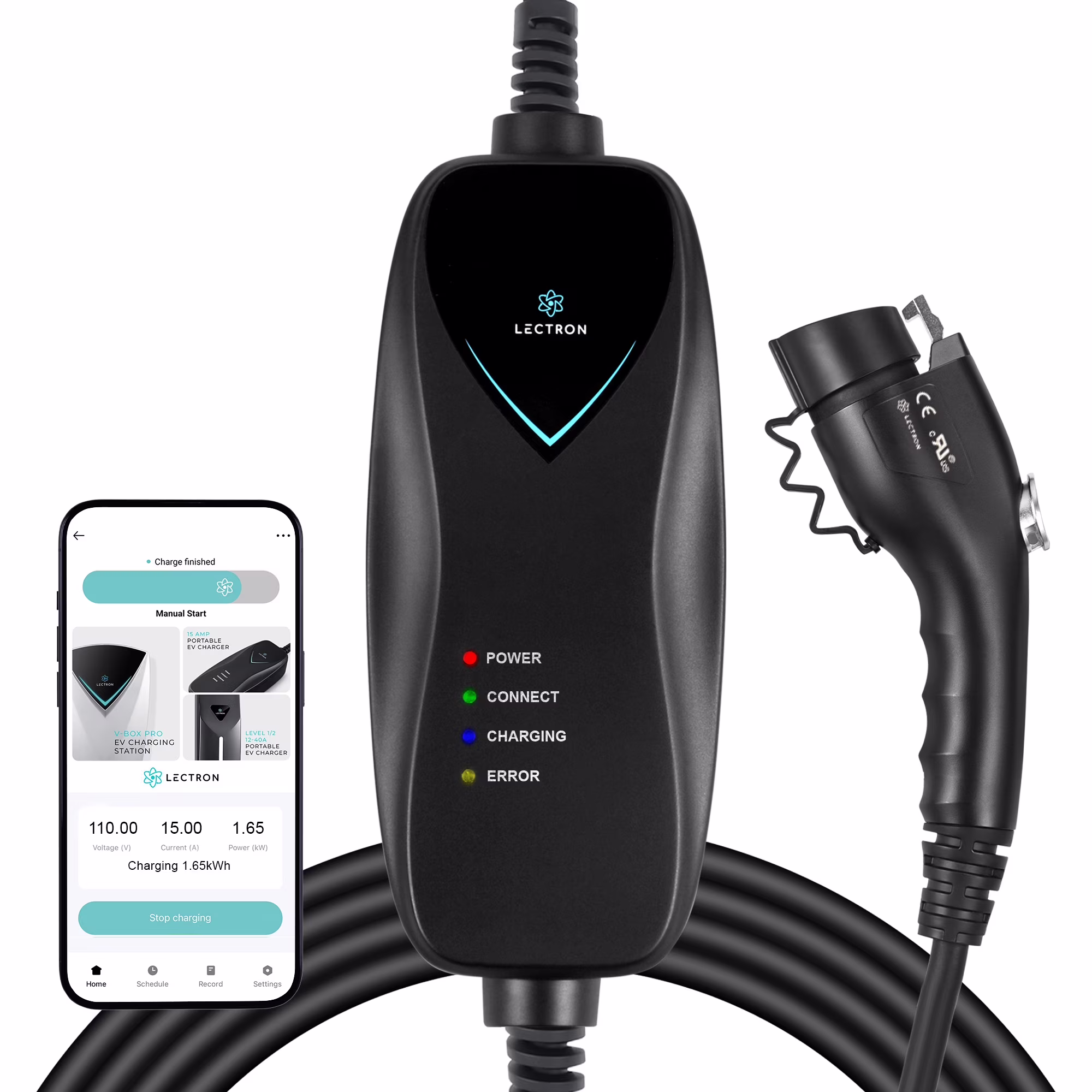 Level 1 J1772 Charger (WiFi Version) 110V, 15 Amp, NEMA 5-15 Plug, 16 ft Extension Cord Portable Electric Car Charger for J1772 EVs