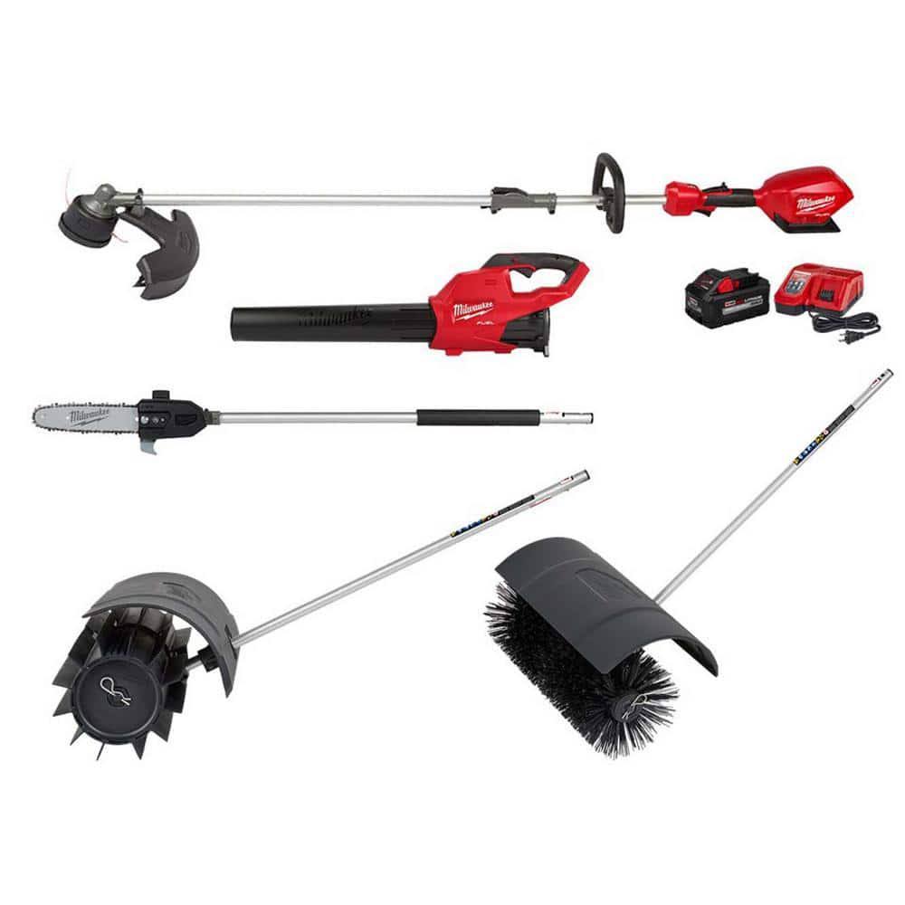 Milwaukee M18 Fuel 18-Volt Lith-Ion Brushless Cordless Electric String Trimmer/Blower Combo Kit with Broom, Brush, Pole (5-Tool)