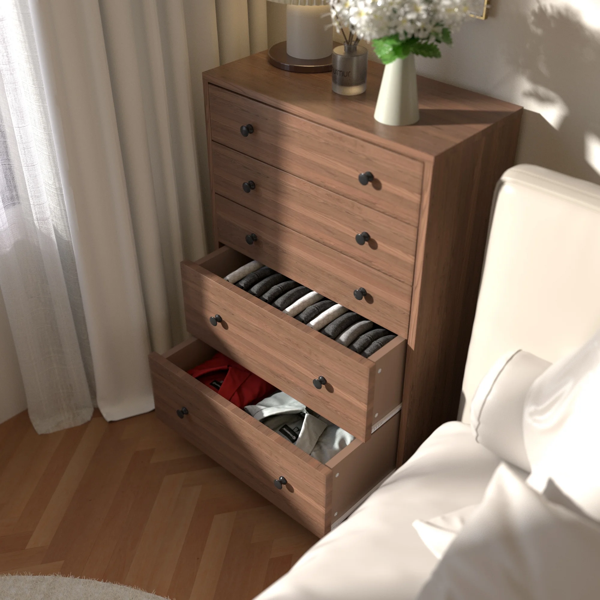 VEIKOUS Oversized 5 - Drawer Dresser Chest, Large Storage Dresser for Bedroom Storage, Oak