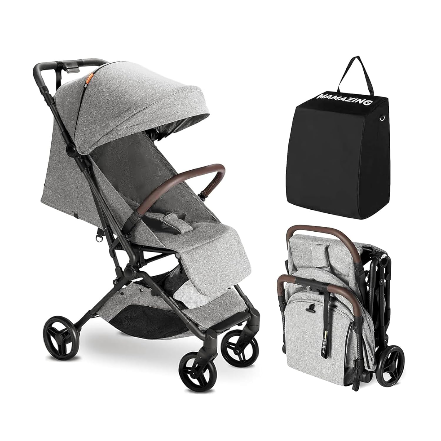 Poussette de voyage légère MAMAZING pour bébé avec cadre en fibre de carbone, compacte et adaptée aux voyages en avion
