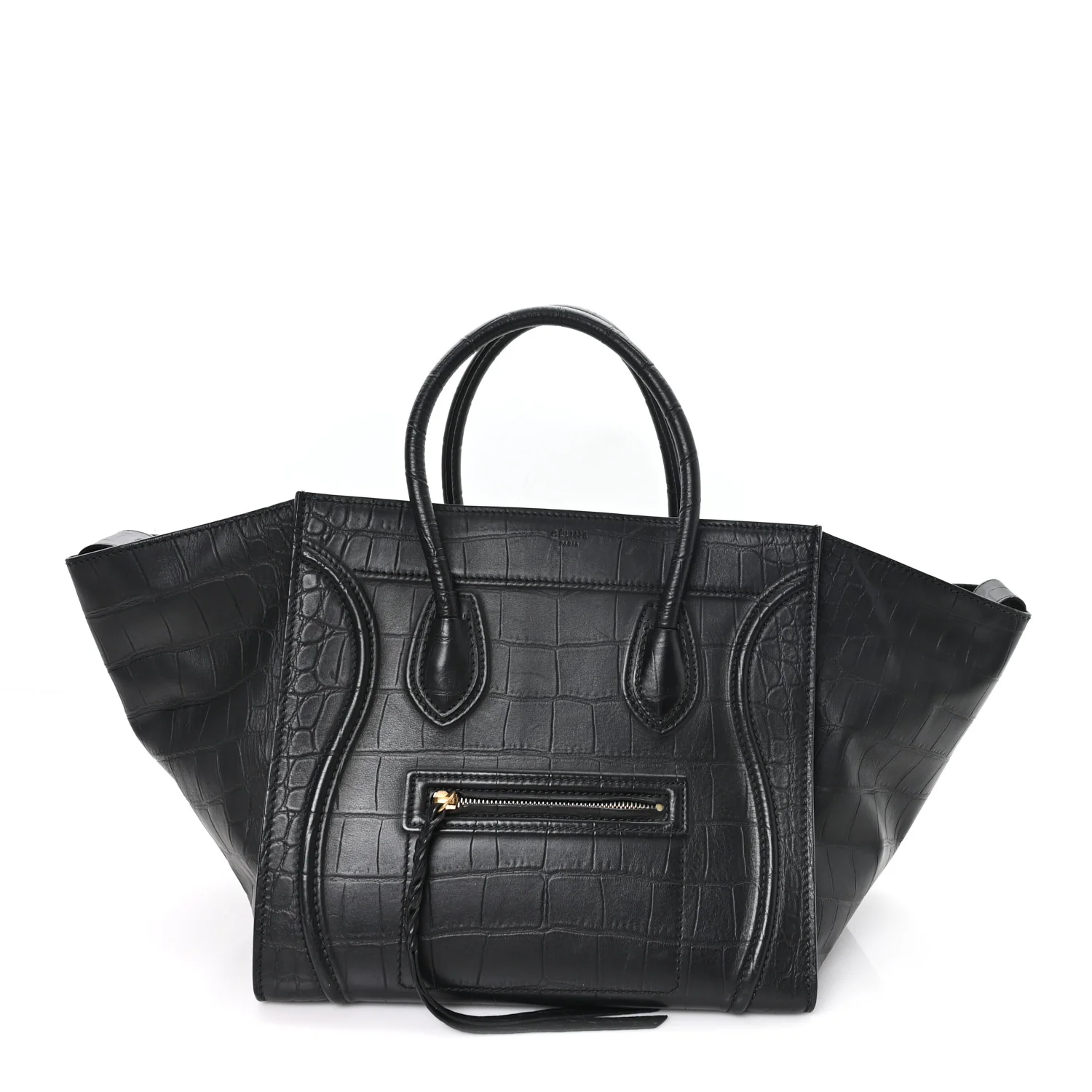 Crocodile Embossed Calfskin Medium Phantom Luggage Black